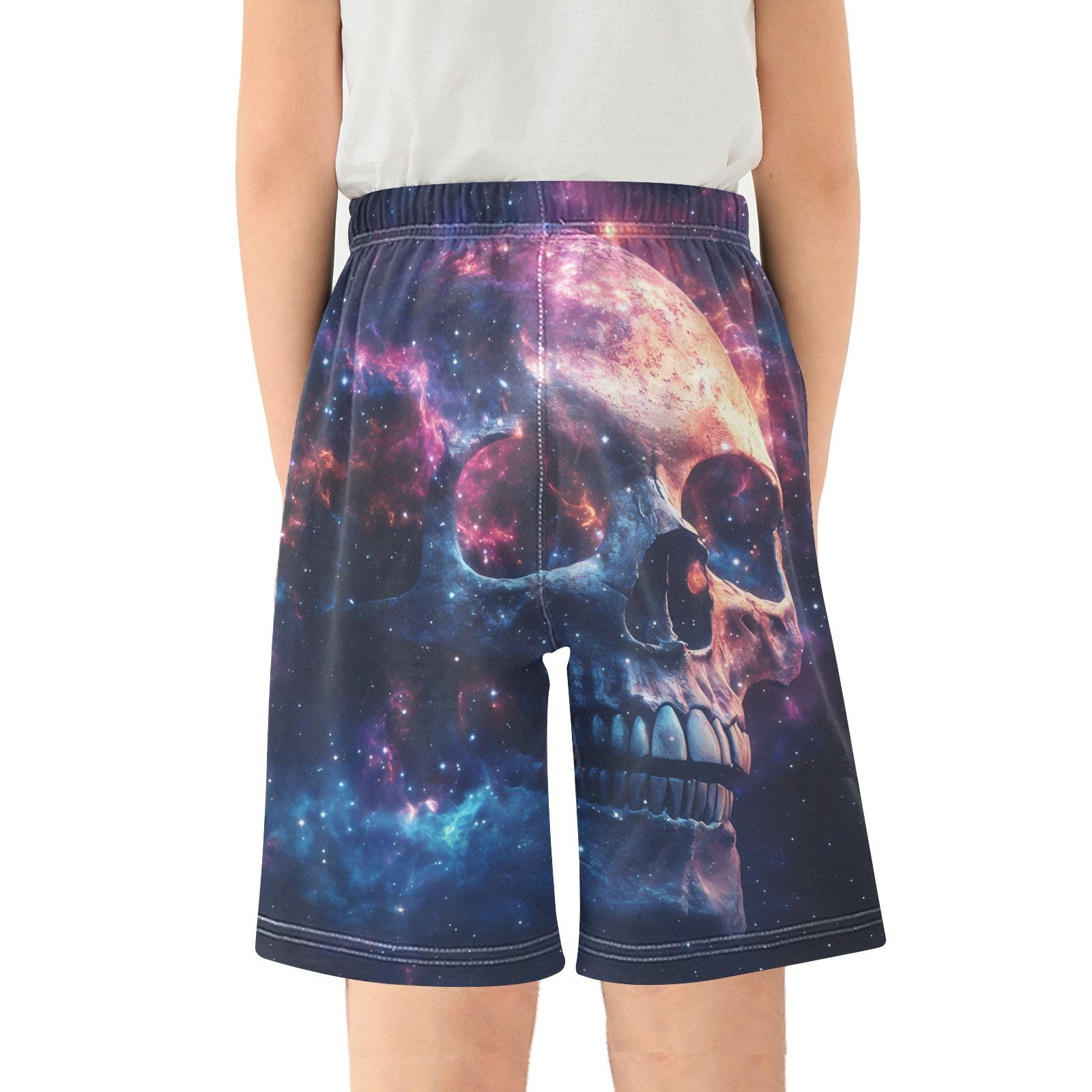 ALAZA Skull Starry Sky Boys Athletic Shorts Kids with Pockets Shorts for boy Girl Size 6-8 Years Multicolor