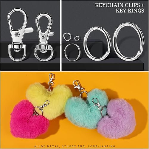 Miniatura 10 de LEOBRO 265 piezas de clip de llavero con llavero, kit de fabricación de llavero, cierres de pinza de langosta, llavero de gancho, llavero a granel,