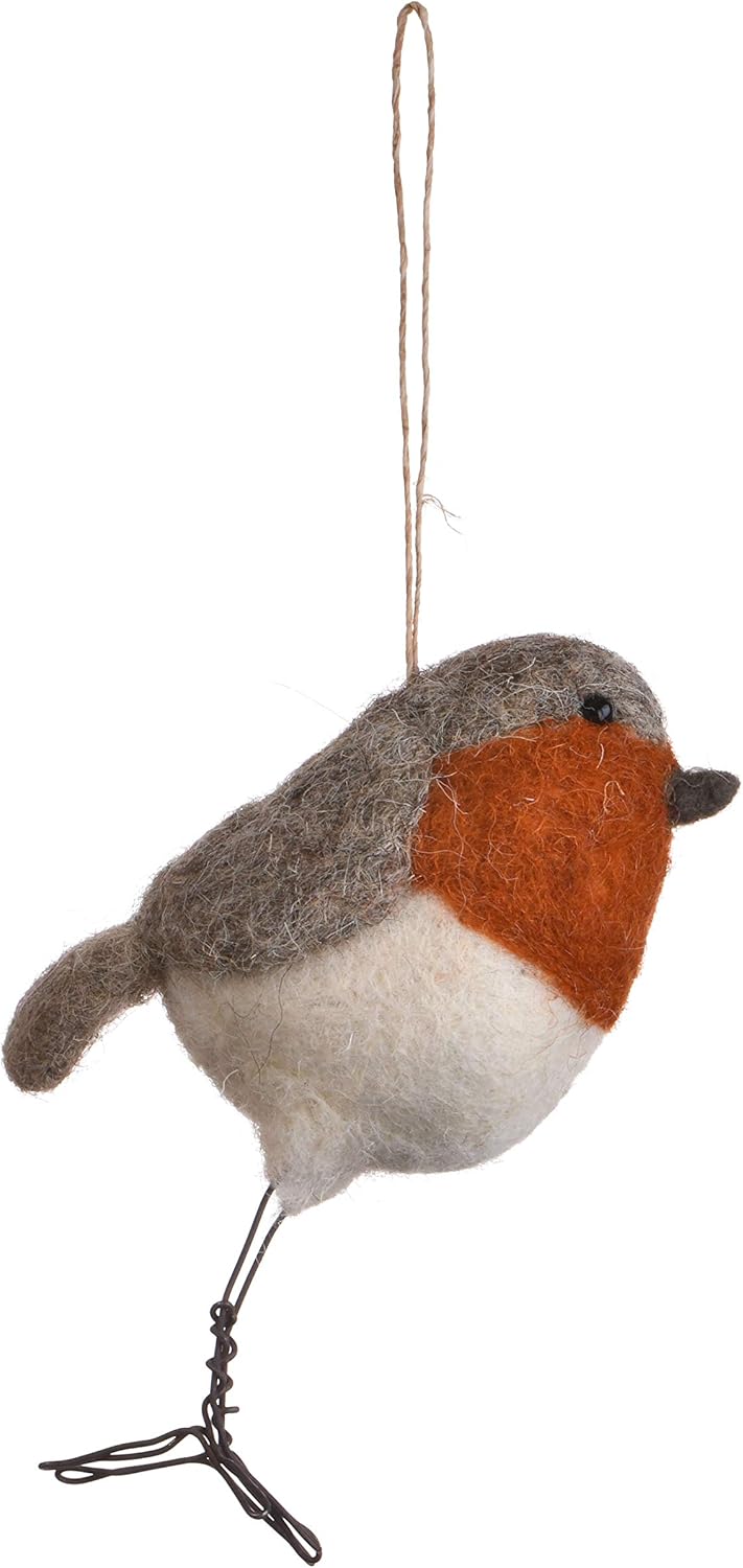 DeKulture Handmade Premium Wool Felt Robin Bird Eco Friendly Needle Felted Ornament Stuffed Decorative Showpiece Ideal for Home Office Party Decoration Holiday Décor, 5X2X5 (LWH) Inches