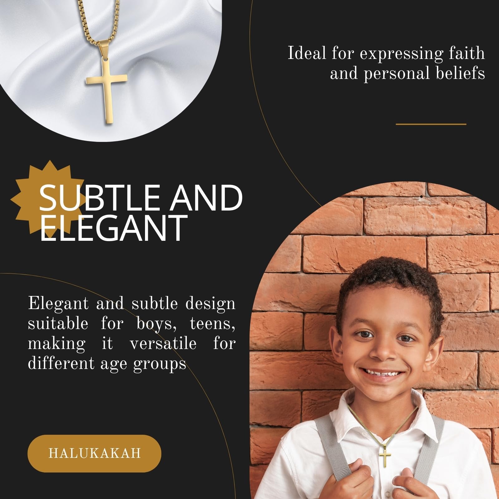 HALUKAKAH Collar de Cruz de Plata de Ley 925 para Niños y Adolescentes - Pequeño Colgante de Cruz Chapado en Oro de 18k/Platino con Cadena - Completo con Tarjeta de Mensaje Bíblico y Caja de Regalo