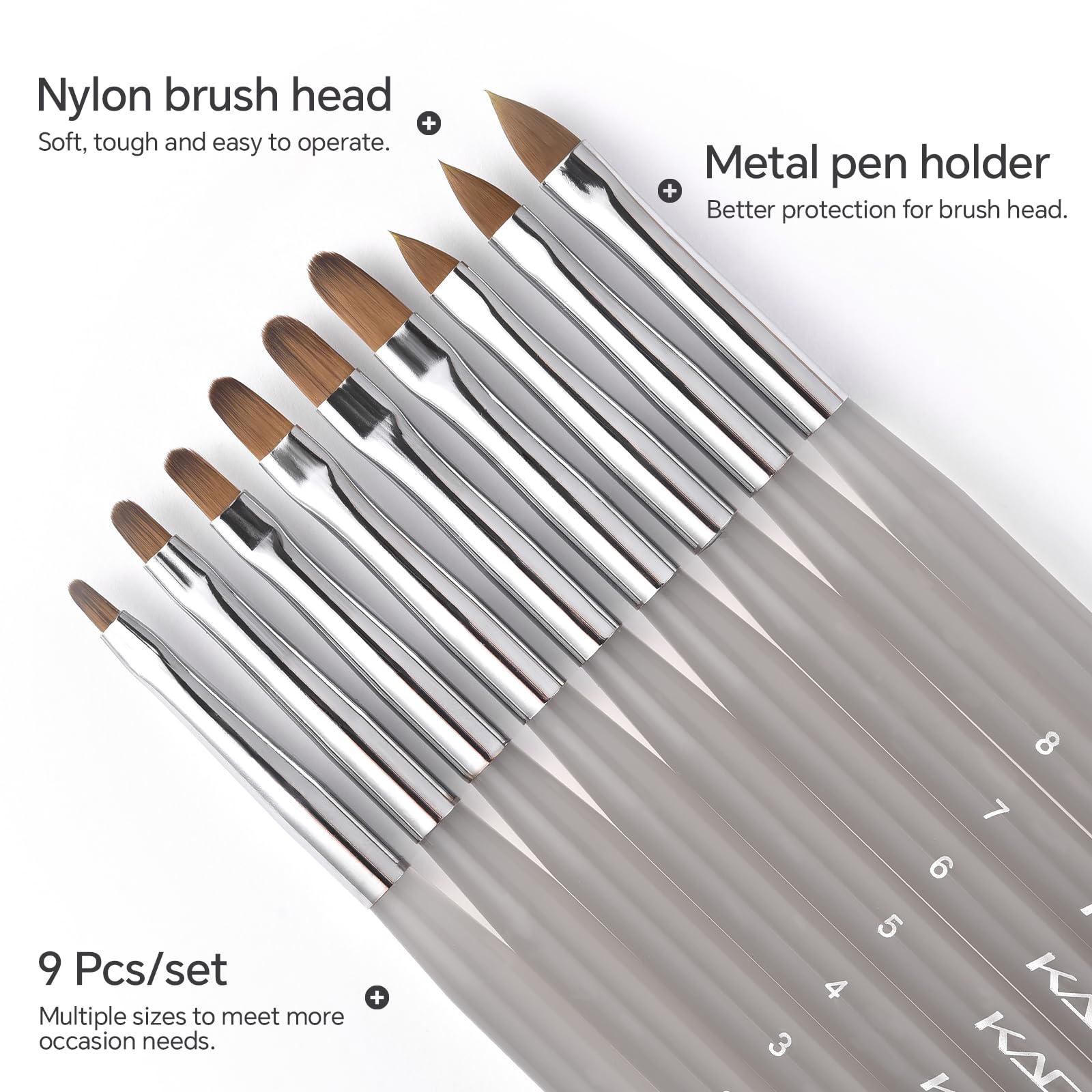 KADS 9-Piece Nail Art Brush Set, Gel Nails Brush Set, 9 Pieces, Nail Design, Nail Gel Brush - Image 4