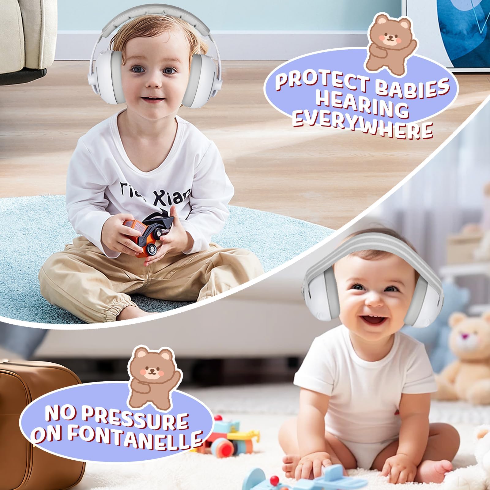 USHOP Cascos Bebe Antiruido,2 en 1 Protectores Auditivos para Bebés de 0-4 Años,Reducción de Ruido 25 dB,Diadema Ajustable,Seguro y Cómodo,Cascos Antiruido para Bebé para Viajes y Entornos Ruidosos