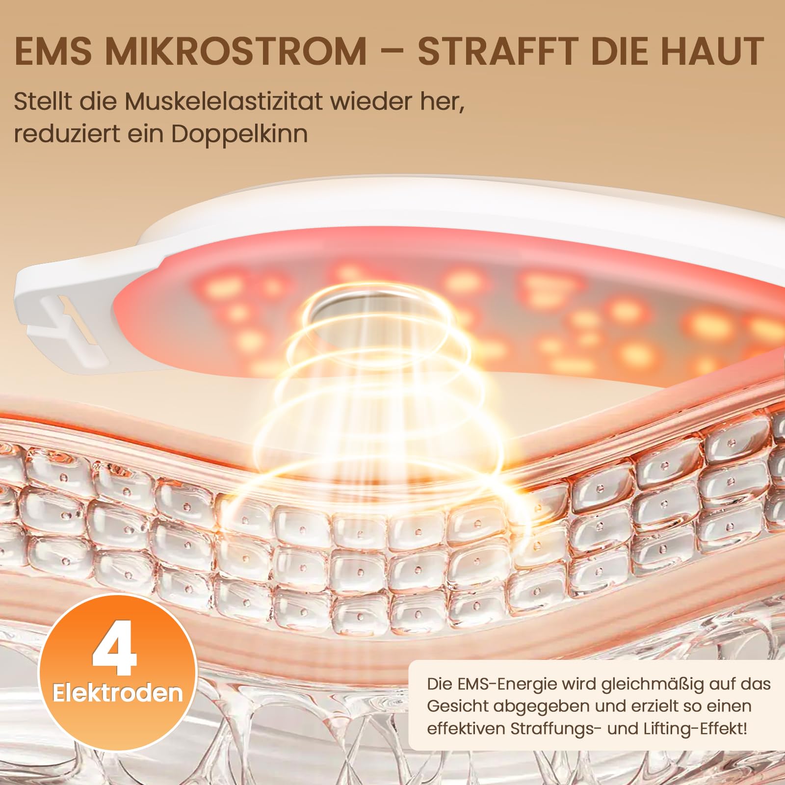 Doppelkinn Entferner, Elektrischer V-Form Gesichtsmassager mit 4 EMS-Modi & 9 Intensitätsstufen, 42°C Rot- und Blaulichttherapie, USB-C aufladbar, Face Lifting Gerät gegen Doppelkinn (Weiß)