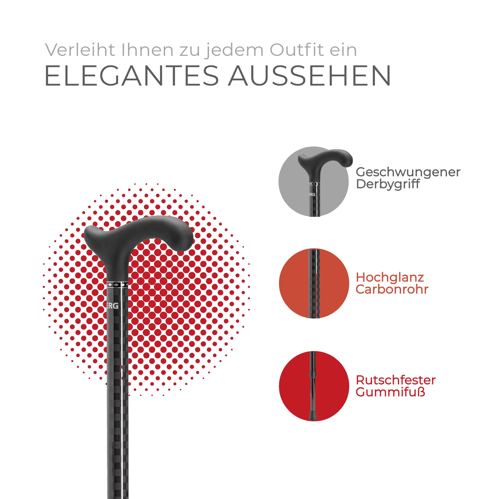 Ossenberg Carbonstock Schachbrettmuster - 120 KG - Derbygriff softtouch - Carbon Wanderstock - Gehhilfe - Gehstock - hohe Belastbarkeit - extra leicht - rubust & stabil