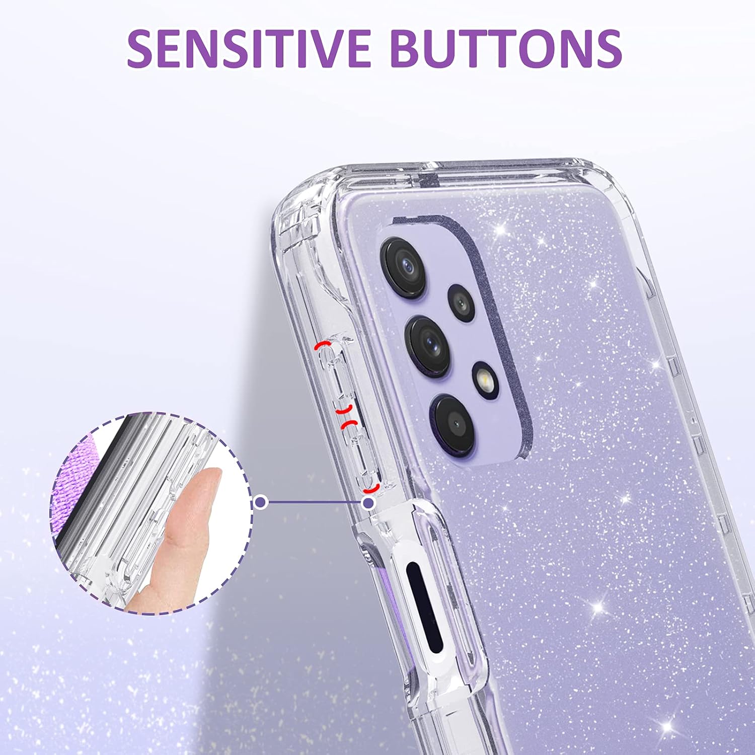 Samsung Galaxy A32 5G Case (6.5''), Glitter Sparkle Shockproof Phone Case with [2 Tempered Glass Screen Protector] [Hard PC+Soft TPU ], Slim Bling Phone Cover for Women Girls -Clear Glitter