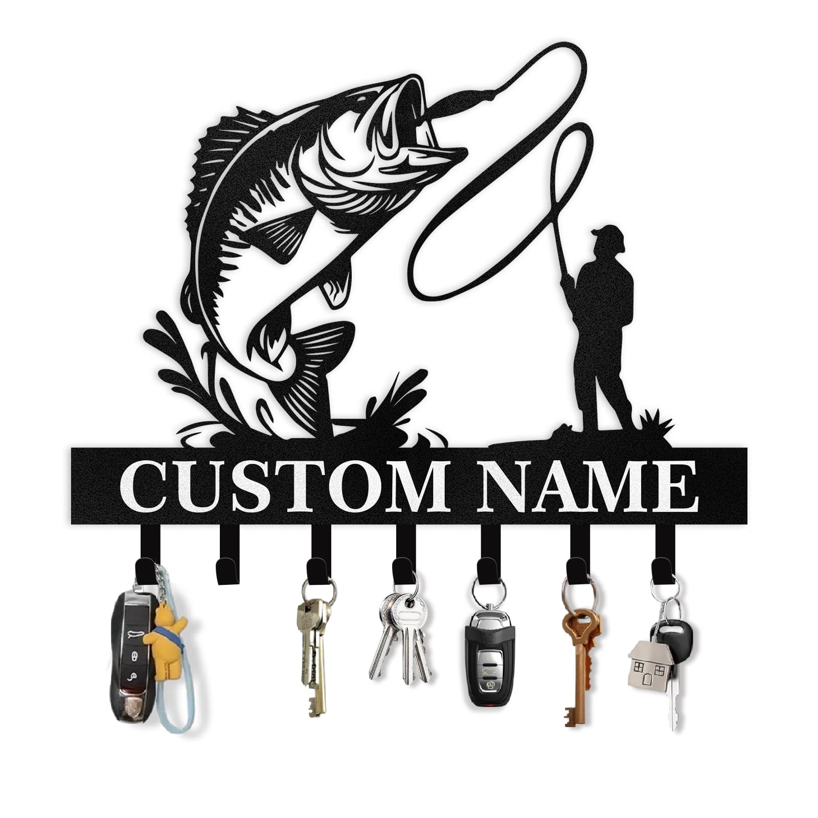 Dyoart Personalized Key Holder Wall Mount with Name, Custom Metal Fishing Key Hooks, Key Rack Organizer for Wall, Key Hanger Decor for Yard Entryway