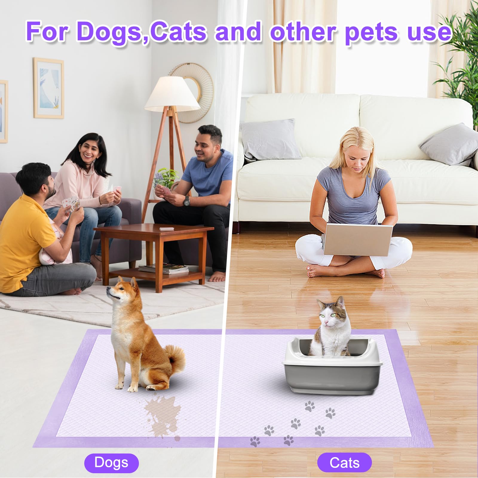 Boscute Almohadillas para cachorros superabsorbentes y a prueba de fugas con aroma a lavanda, 36 x 36 pulgadas, almohadillas de entrenamiento para mascotas, almohadillas gruesas de secado rápido,