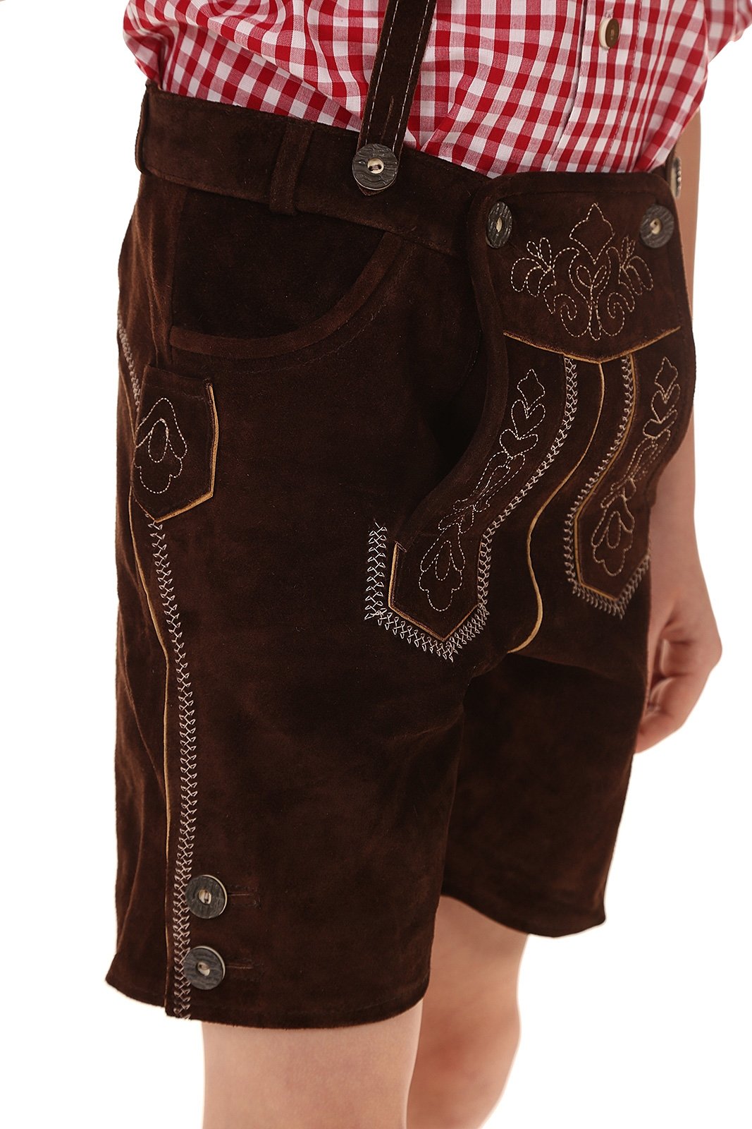 Isar-Trachten Niños Piel Pantalón Corto 55810 dunkelbr