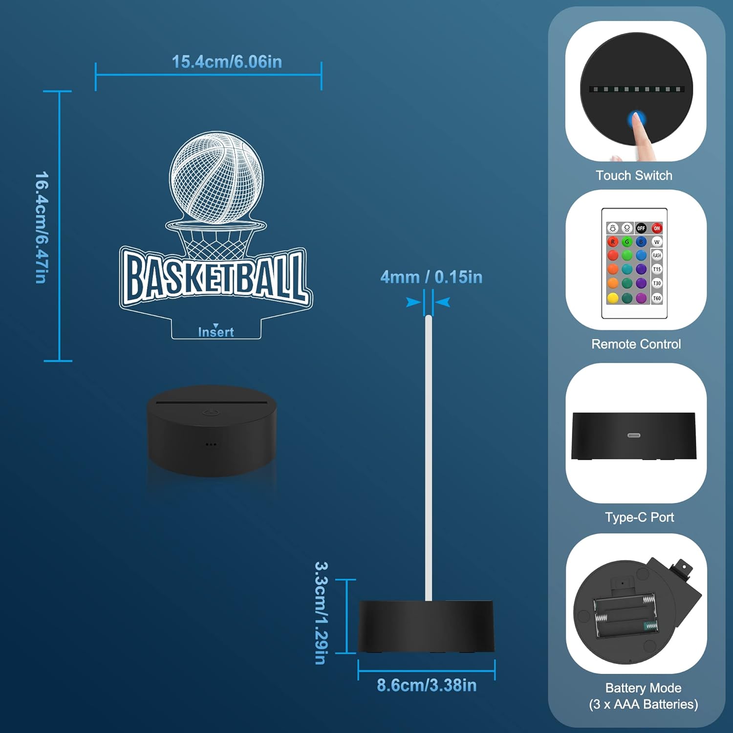 Attivolife Basketball 3D Illusion Lamp, 16 Colors Changing Touch Birthday Christmas Decorations with Remote Control, Cool Desk Bedroom Night Light Toy Idea Gifts for Sports Fans Boys and Girls
