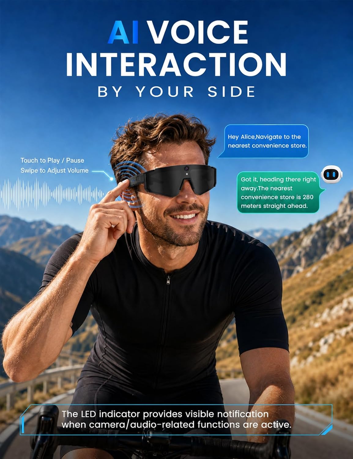 AI Smart Glasses with Camera, 4K HD Video Recording Sport Sunglasses image 3