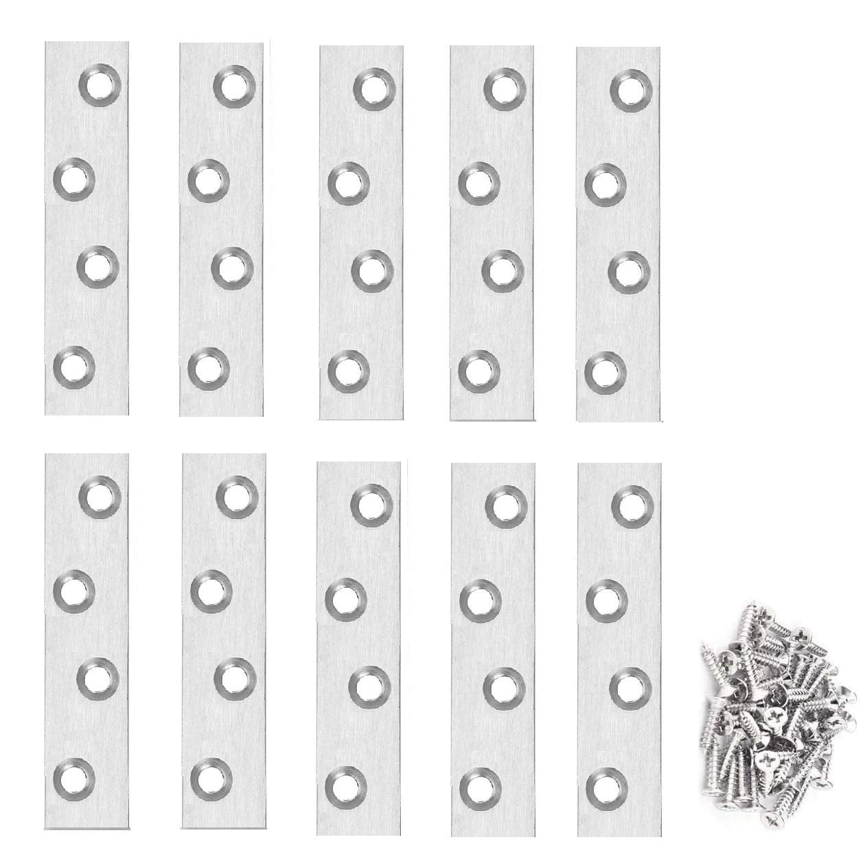 Terf Silver Terf® 10 Pcs Zinc Plated Solid Steel 100Mm X 23Mm Flat Mending Corner Brace Straight Plates Joining Connector Repair Plates Shelf Bracket With Fixing Screws For Use Wood, Furniture And Many Project