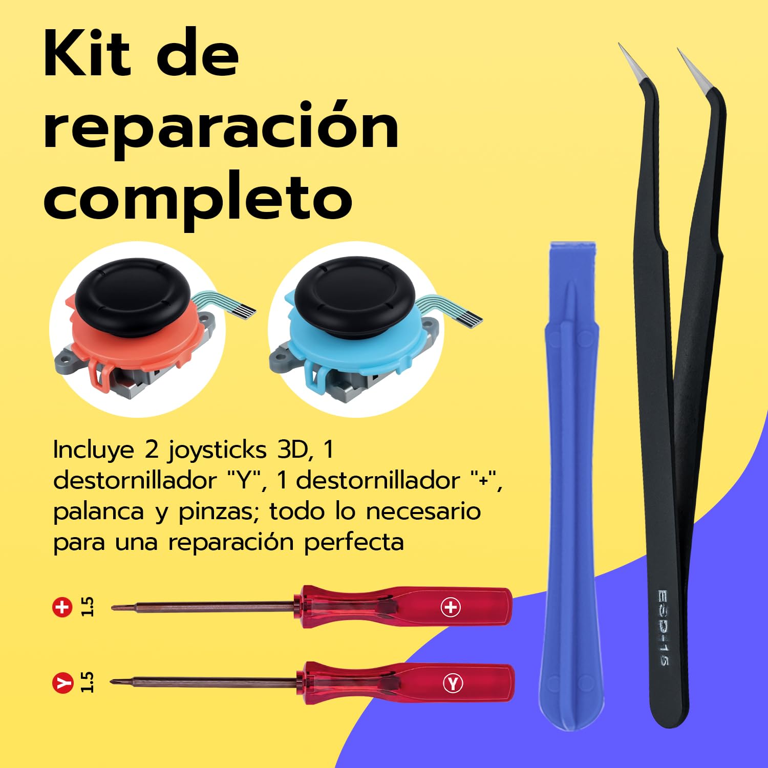 Wigearss Joystick Analógico 3D de Repuesto [2 Piezas] y Kit de Herramientas de Reparación para Mandos Joy-Con de Nintendo Switch 2