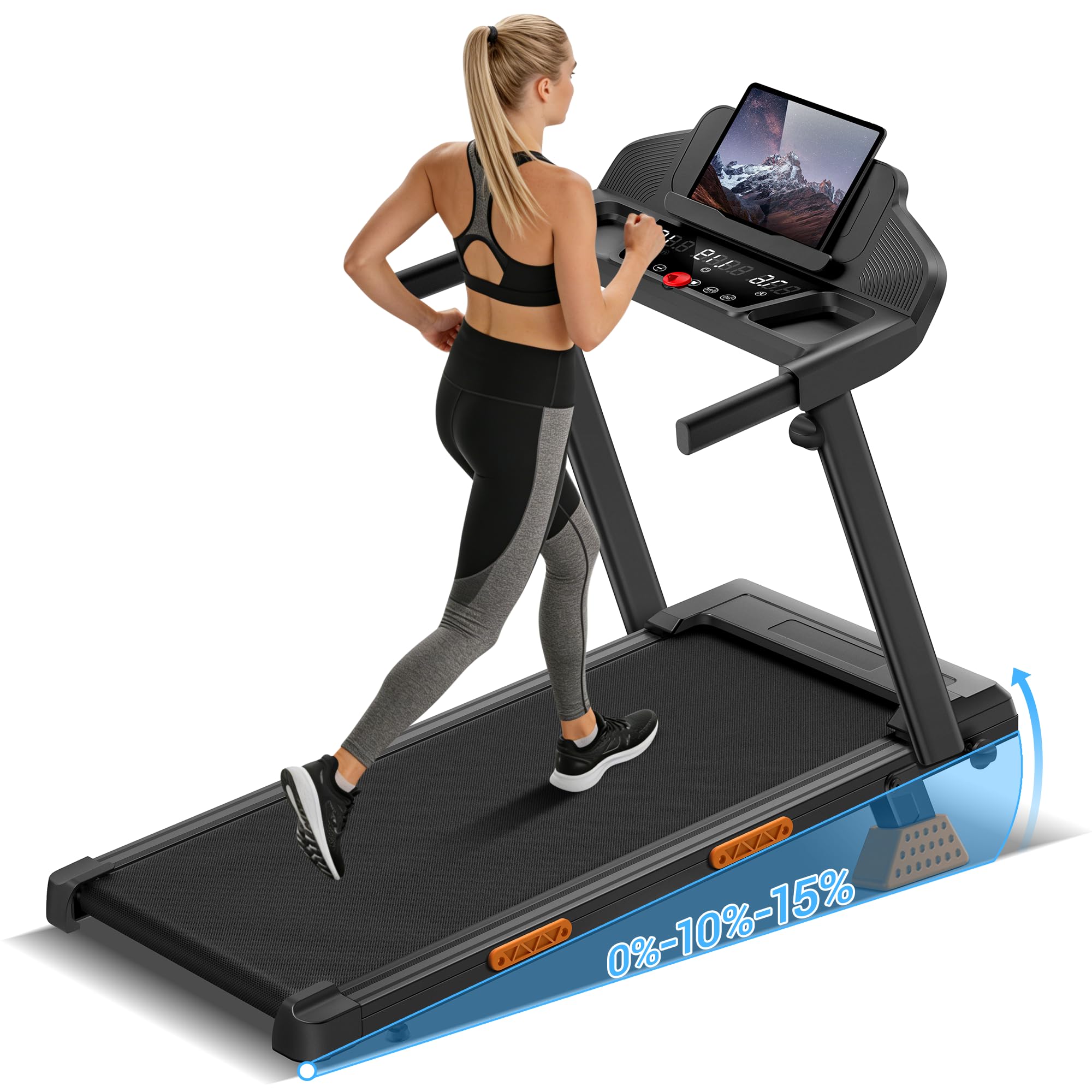 UMAY Laufband für Zuhause Klappbar mit Steigung 15%, 12KM/H Treadmill for Home, 3.0PS Motor, LED Anzeige, Leiser Betrieb, Stoßdämpfung, Tragkraft 136 kg