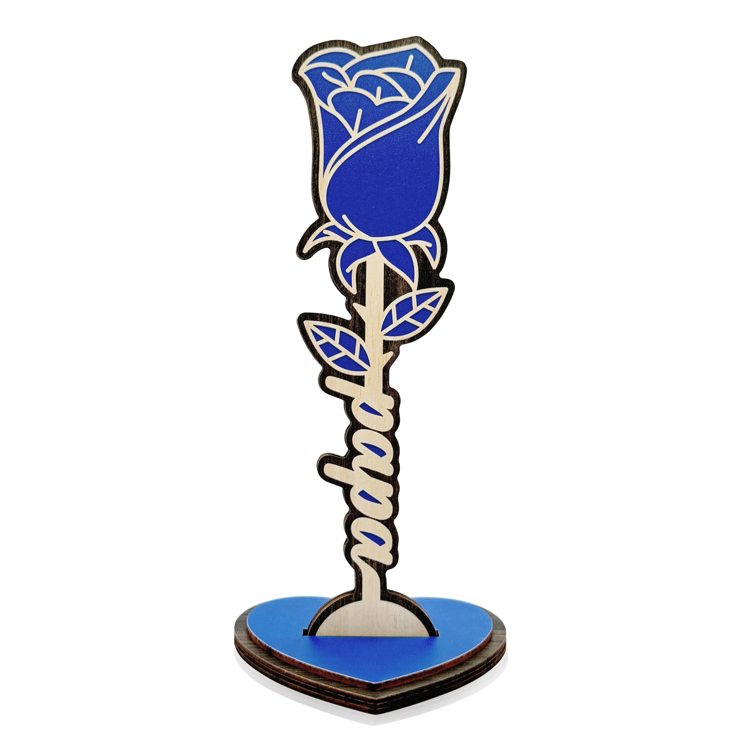 Wooden Flowers Gifts for Papa, Blue Wooden Roses Gift for Father's Day Grandpa's Birthday Christmas, Closed Bud Wood Roses with Stems for Best Grandfather, Decorative Letters for Shelf -H25