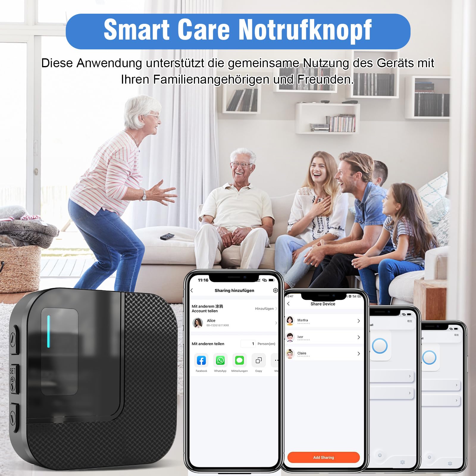 DAYTECH - Pulsante di chiamata di emergenza portatile WiFi Tuya Smart Senior, sistema di allarme per anziani e disabili, SOS per bambini
