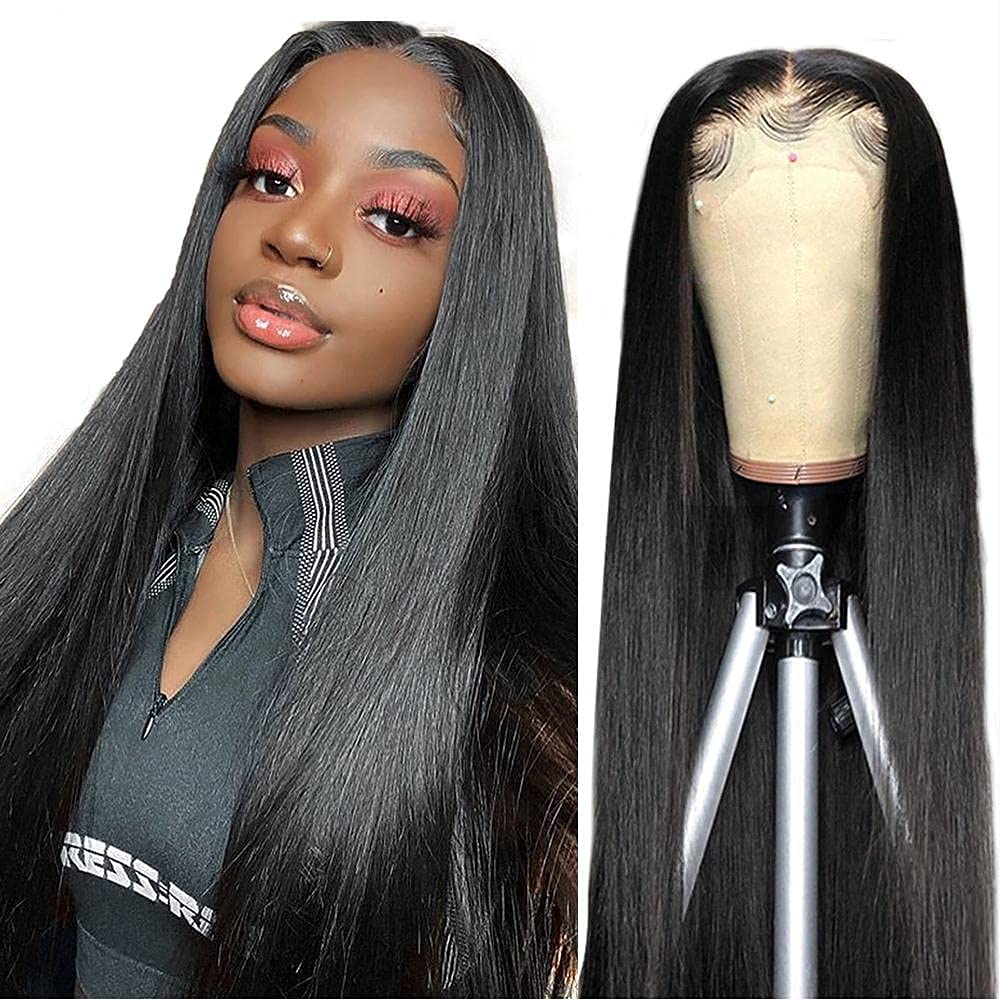 TOOCCI Lace Frontal Perücken Echthaar Gerade Perücken für Damen 4x4 Straight Lace Closure Wigs Brasilianische Echthaar Perücken Schwarze 150% Dichte mit Babyhaar 16 Zoll