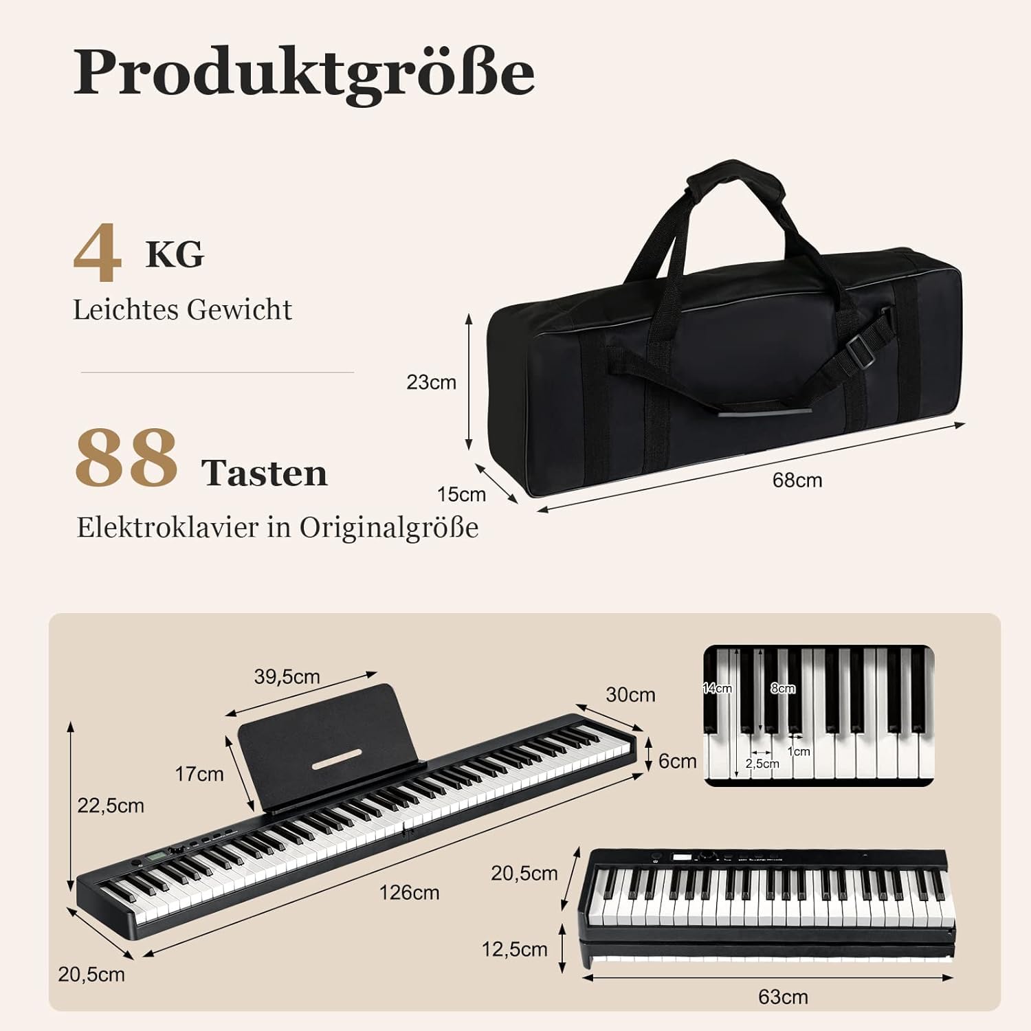 FANTASK 88 tastiere pieghevoli pianoforte elettronico tastiera digitale portatile (128 ritmi, 128 toni e 20 demo) set pianoforte digitale per bambini e adulti (nero)