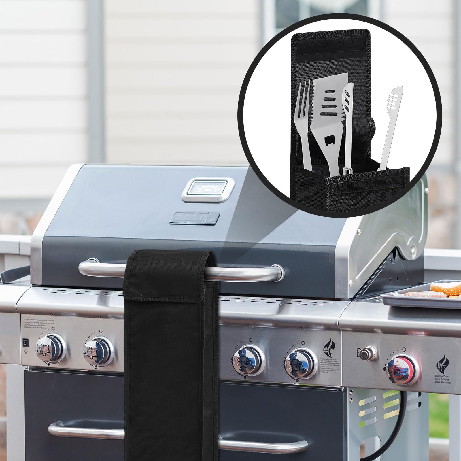 Sac De Rangement Outils Barbecue Pliable Oxford 600D - 47,5 X 21 Cm - Grande Capacité 30 Outils