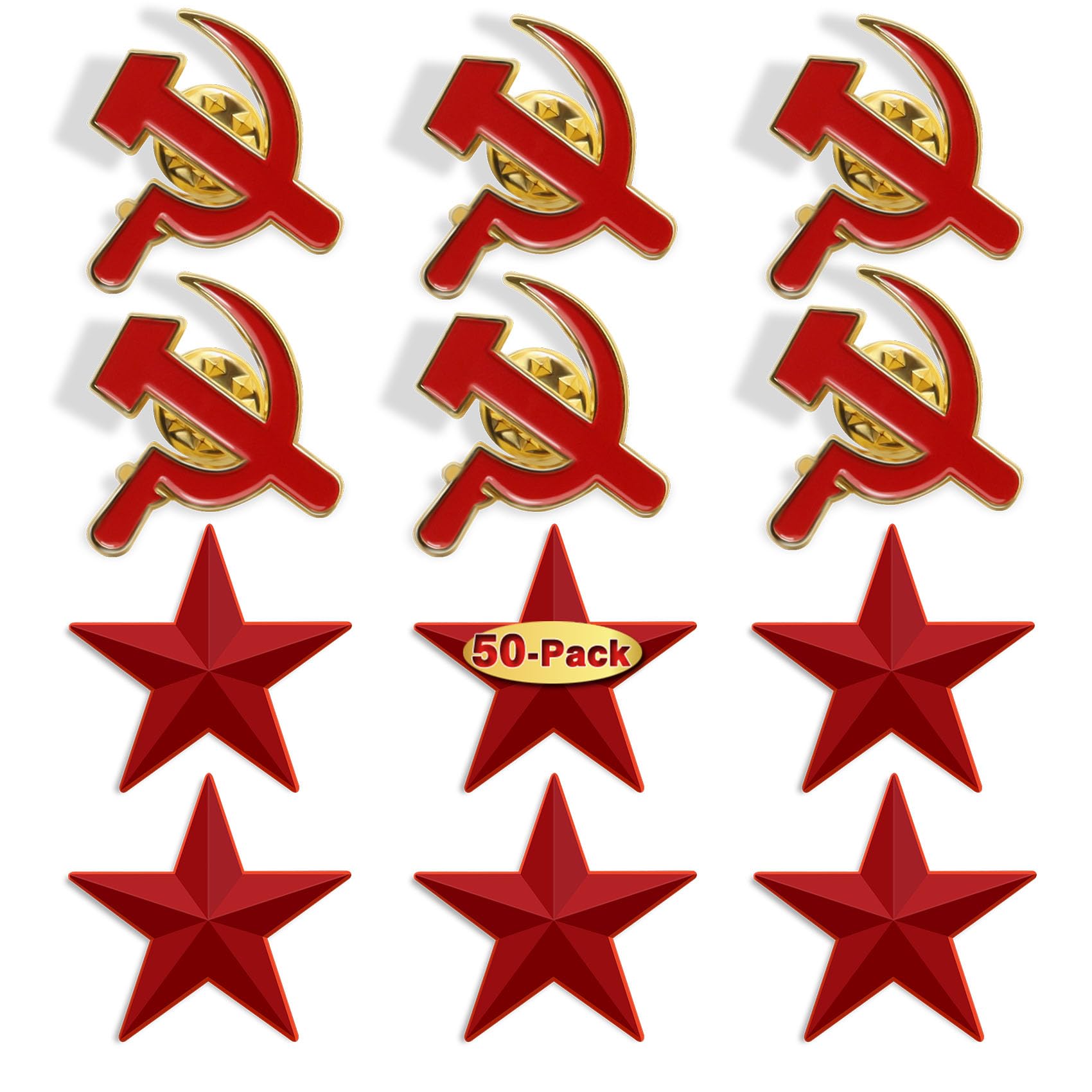 MIDLE6/12/50/100 Pcak Red Star Sickle Hammer Symbol Emblem Lapel Pins Bulk Badge Souvenir