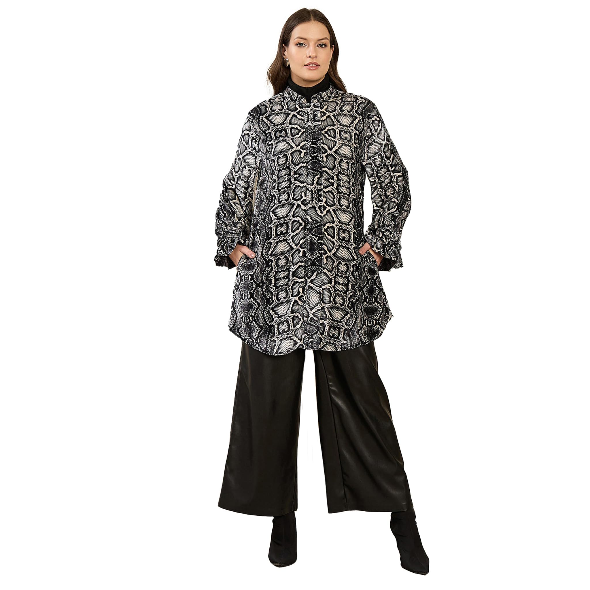 Grey Python Printed Velvet Jacket in Silk Velvet for Women by Ramola Bachchan-image-1