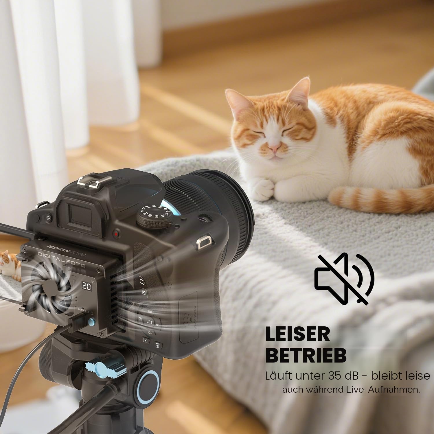 ICEMAN-FZ100 Camera Cooling Fan für Sonyi ZV-E1/A6700/A7IV/FX3, TEC-Kühlventilator mit LED-Anzeige, Dual-Stromversorgung per NP-FZ100-Akku oder USB-C, Leise, Schnellmontage