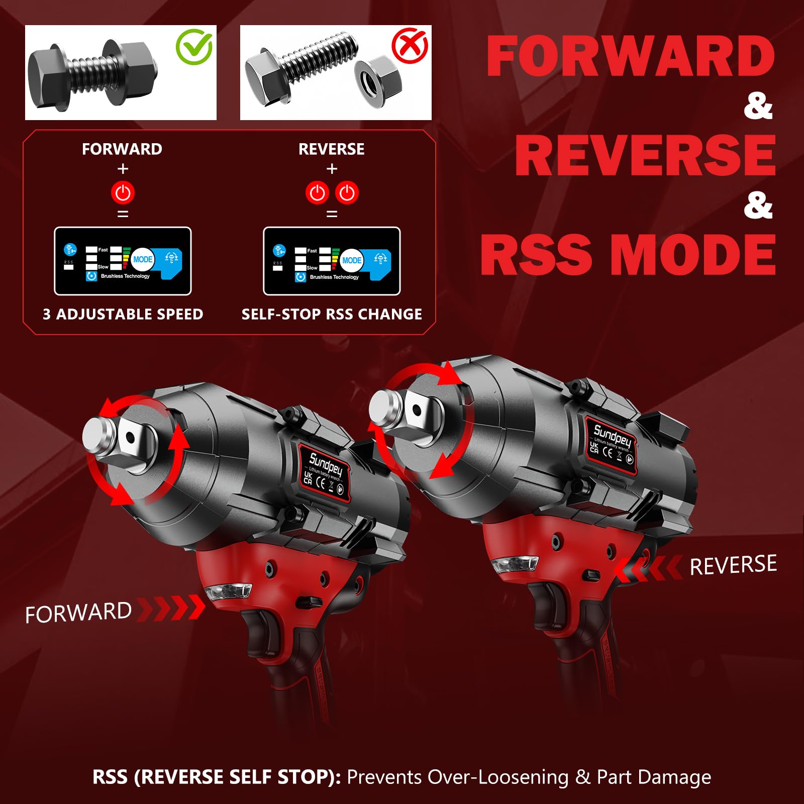 2000Nm Avvitatore a Impulsi a Batteria, 3/4'' Avvitatori a Massa Battente Brushless con 2 Batterie 4.0Ah & Adattatore per Bit da 3/4'' a 1/2'' & 5 Bussole, 21V Avvitatore ad Impulsi per Auto, Rosso