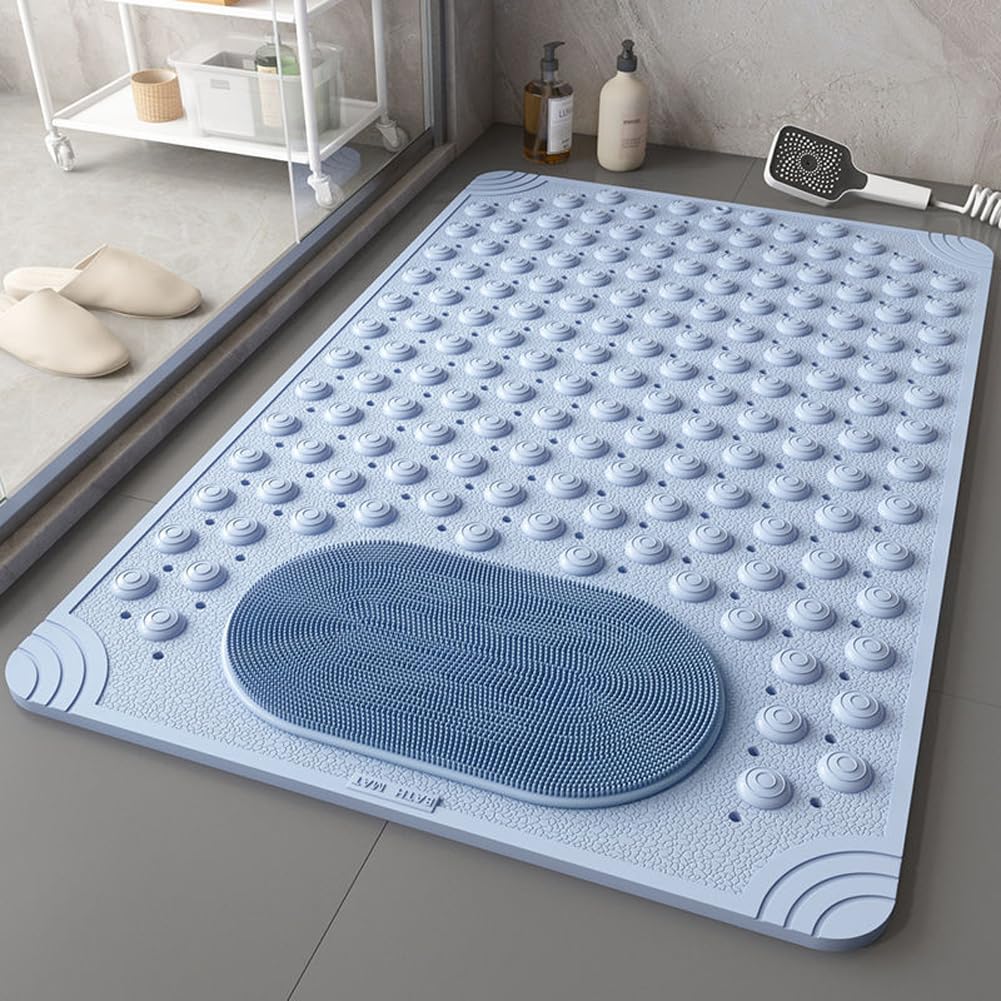 Tub and Shower Mats,Non Slip for Inside Tub,Bath Mat for Bathtub and Bathroom with Drain Holes and Strong Suction Cups,Safety Bathtub Mat (sky blue,80 * 80)