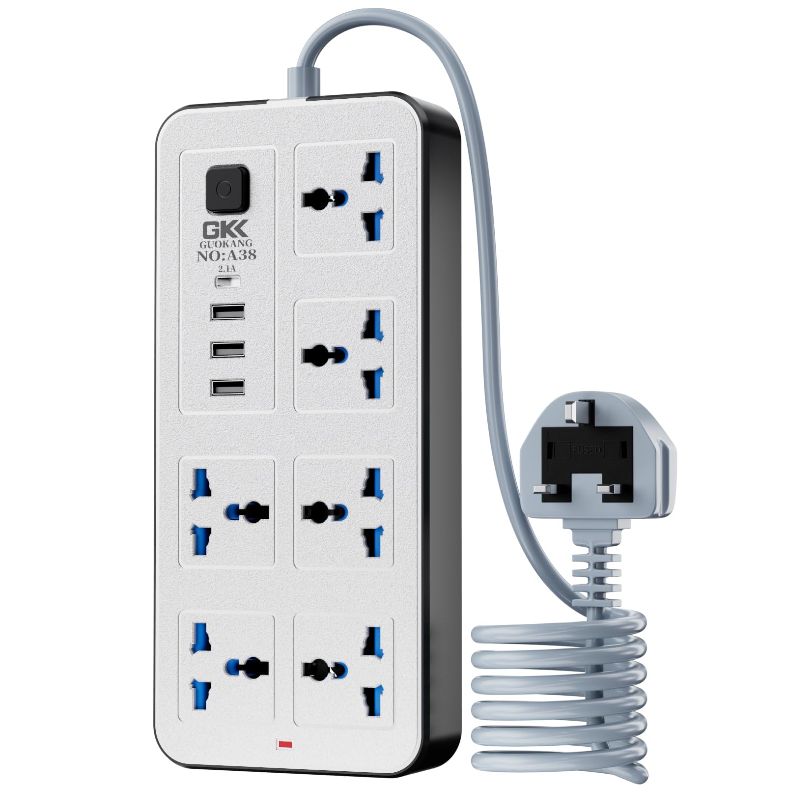 Power Strip Extension Lead with 3 USB & 1 USB-C Ports, UK Plug 1.8M Heavy Duty Extension Socket, 6 Way Outlets 4Usb Slots for Home Office & Gaming Setup (White)
