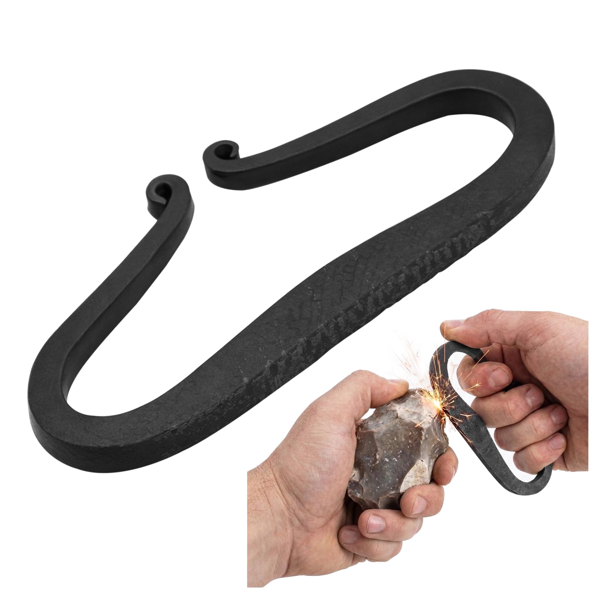 Flint Fire Striker Hand Forged Carbon Steel - Medieval Bushcraft Fire Starter for Survival, Camping & Emergency Kits