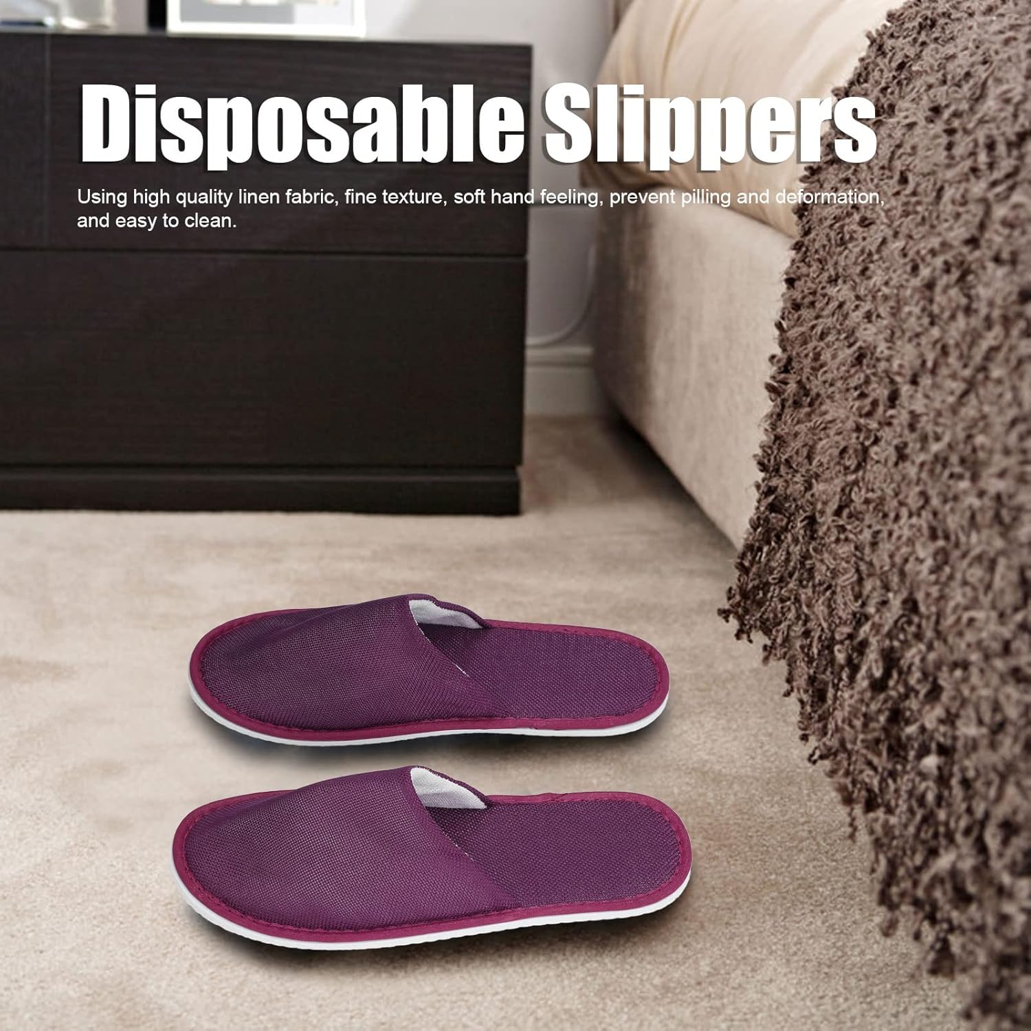 Disposable Slippers Breathable Linen Hotel Slipper Portable Soft Guest for Travel Men Women (Purple)