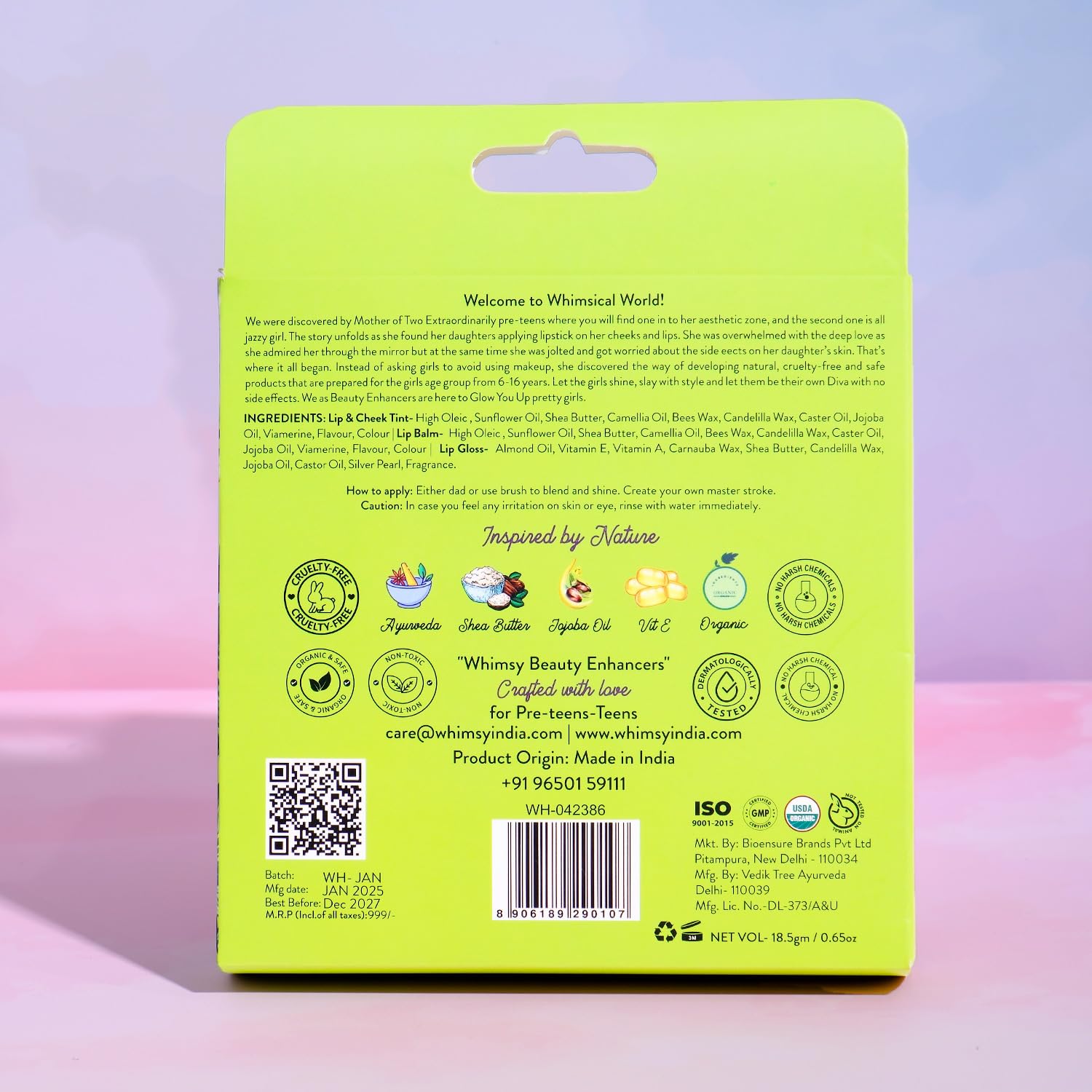 Whimsy Beauty Organic & Safe Kids Makeup Kit | Safe, Non-Toxic Beauty Set for Girls | Includes Lip Balm, Lip Gloss & Lip & Cheek Tint | Vegan & Cruelty-Free (Pack of 3) 1
