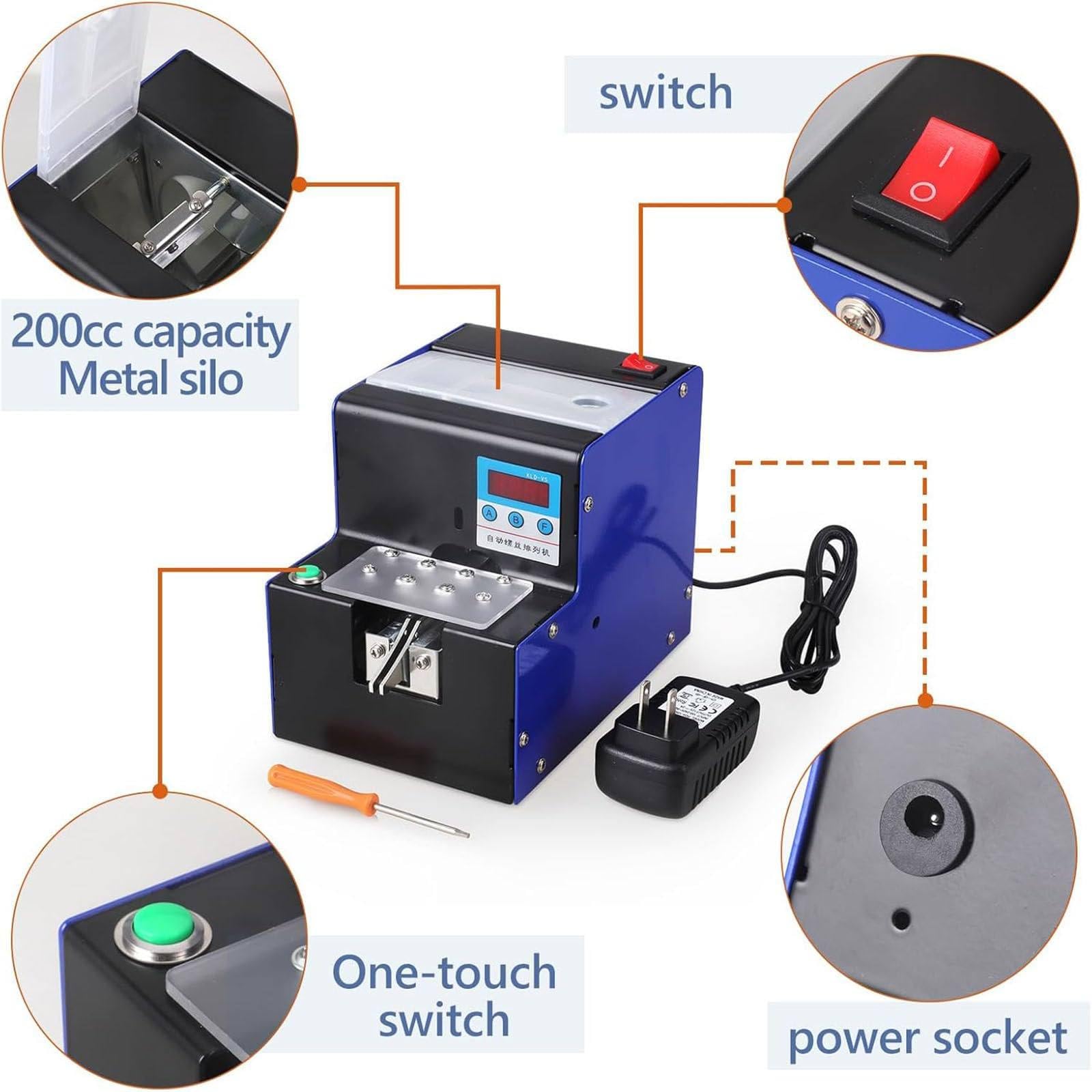 Contatore e Alimentatore a Vite Automatico, Regolabile da 1,0 a 5,0 mm, conteggio efficiente per l'industria dell'imballaggio, Aumenta la produttività e la precisione.,