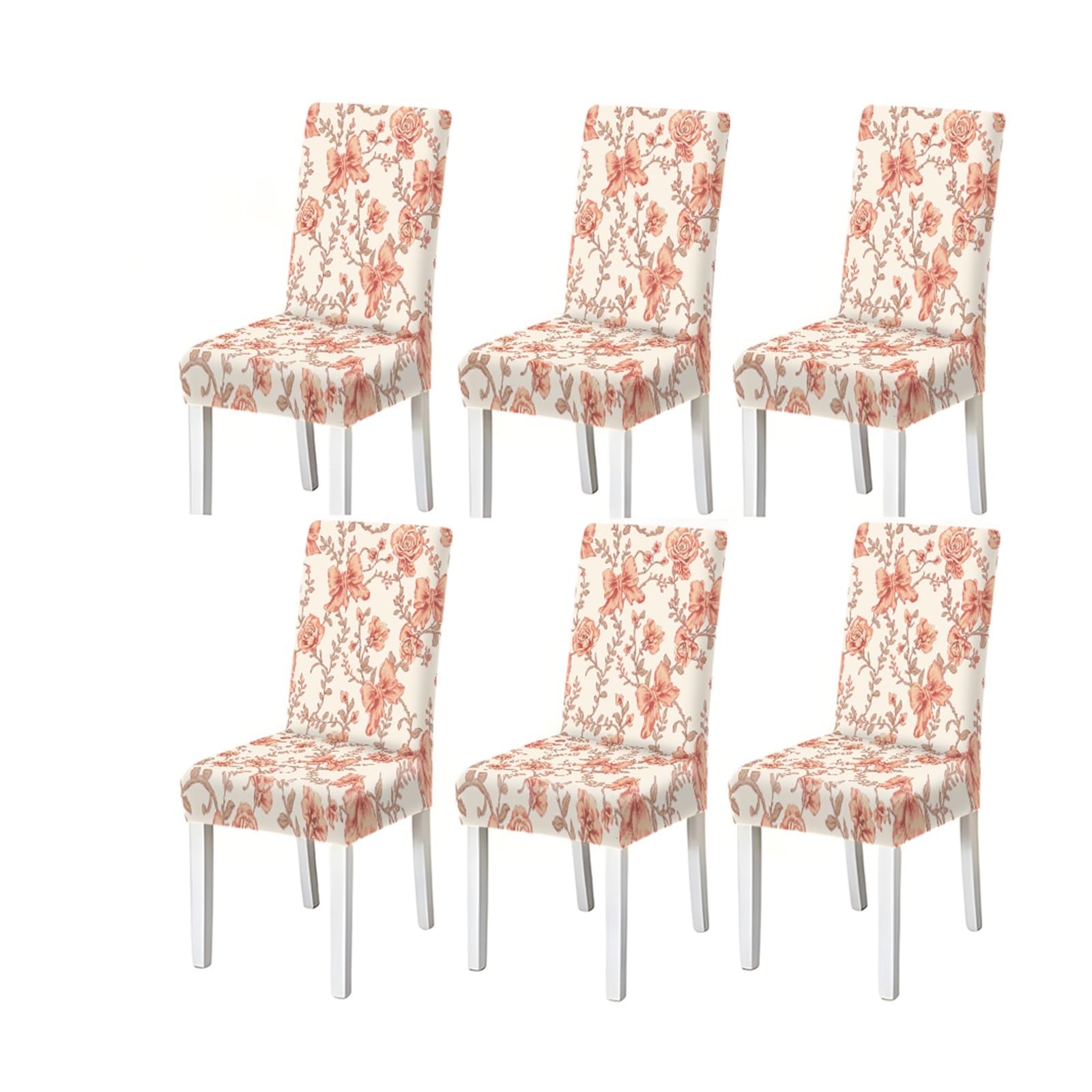 FZJKGH Blush Pink Rose Bow Floral Pattern Print Dining Chair Covers Set Of 2/4/6, Stretch Slipcovers For Kitchen Dining Room Removable Stretch Slipcovers for Dining Chairs(6PCSChair cover)