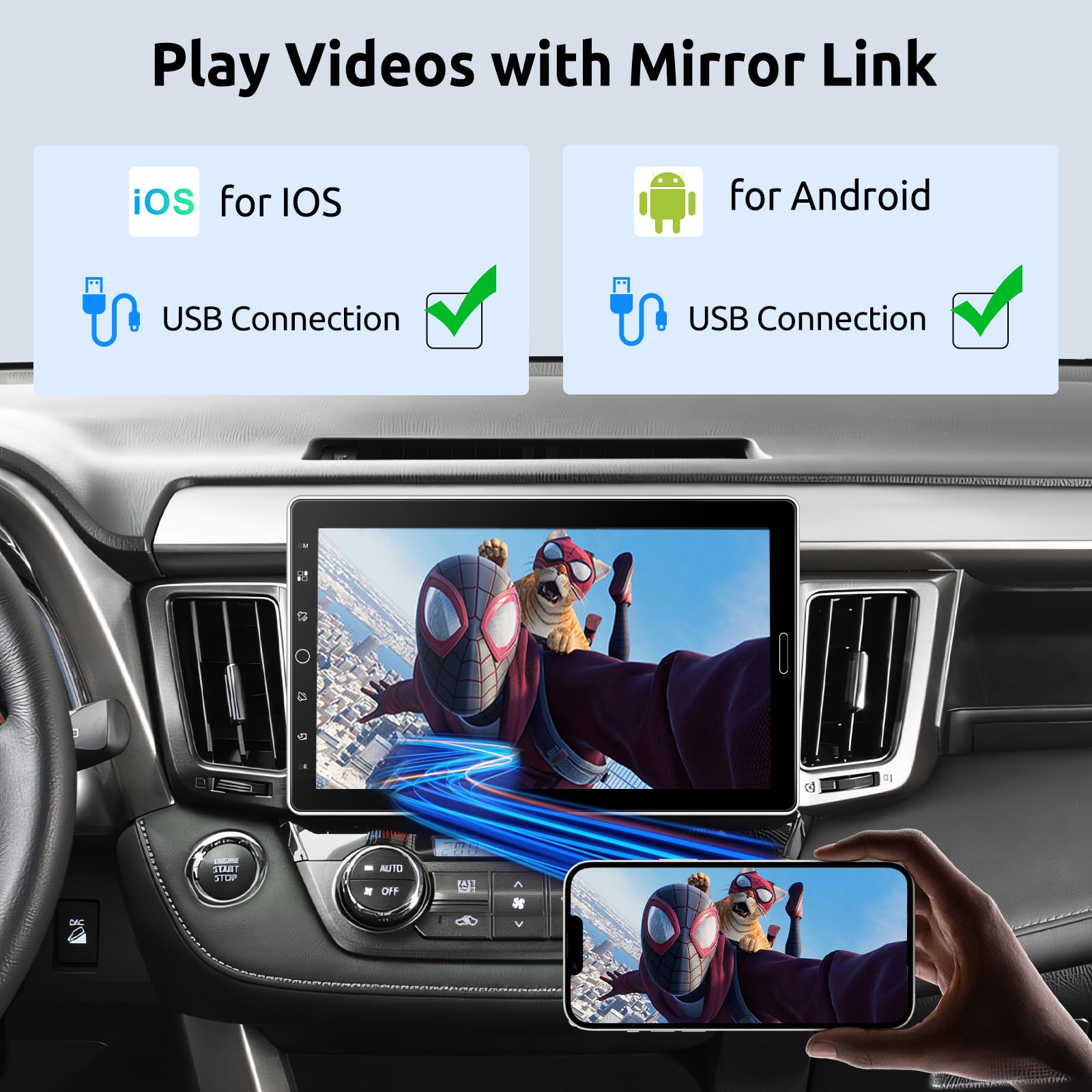 2025 Hodozzy Sans Fil Carplay Écran Android Auto, 10,26 Pouces Autoradio Portable Bluetooth Avec Avec IPS Ecran Tactile/Youtube/Airplay/Commande Vocale/AUX/TF/OTA/Transmetteur FM+Caméra De Recul