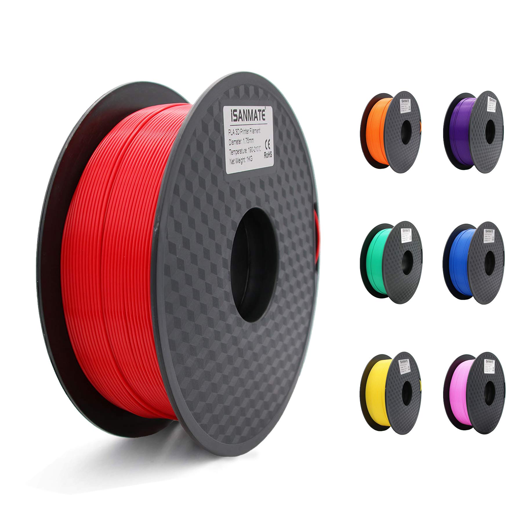 iSANMATE PLA Filament for 3D Printers, PLA Resin Material, 0.07 inch (1.75 mm) Diameter, Dimensional Accuracy: +/- 0.001 inches (0.03 mm), 2.2 Lbs (1 kg), Red