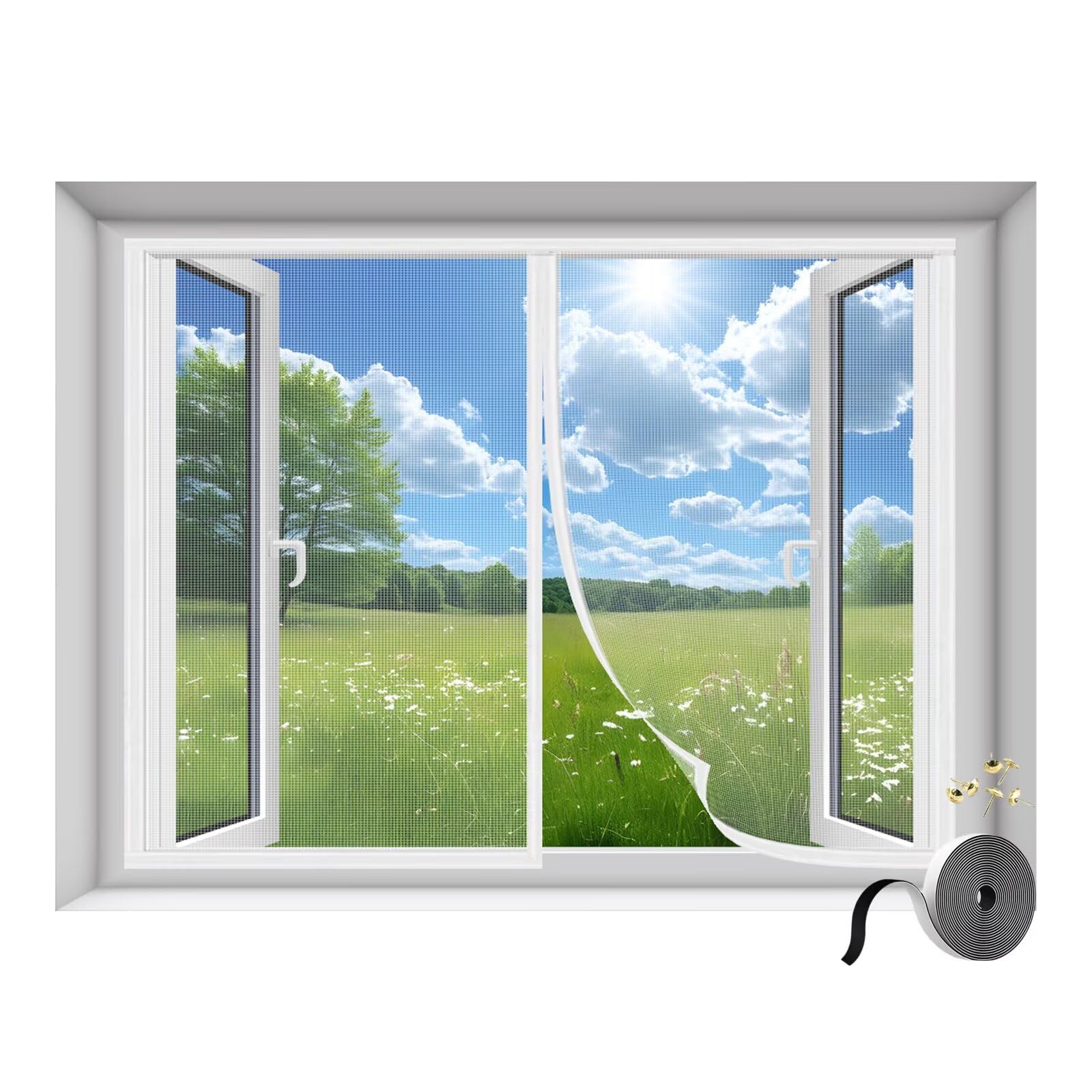 Moustiquaire fenêtre 110x100 blanc pour stopper les insectes de patio et couloir sans étouffer