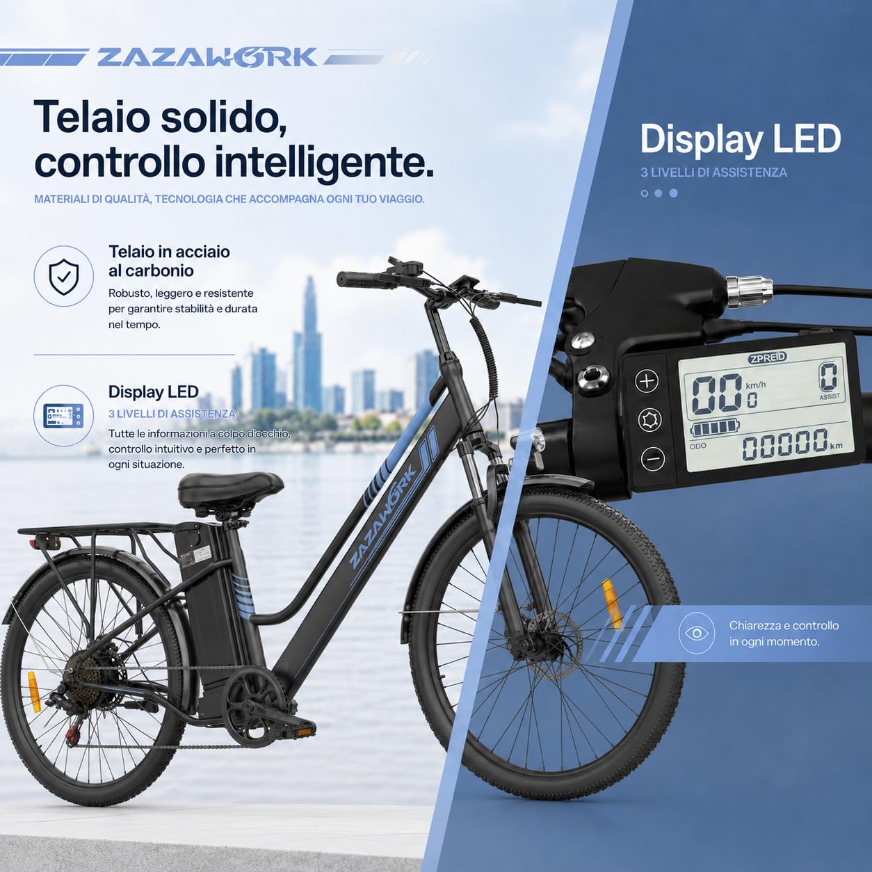 Bici Elettrica Uomo Donna 26 Pollici, E-Bike City con Motore 250W e Batteria 36V 20Ah, Autonomia 120km, Cambio 7 Velocità, Freni a Disco, Bicicletta Elettrica Economica