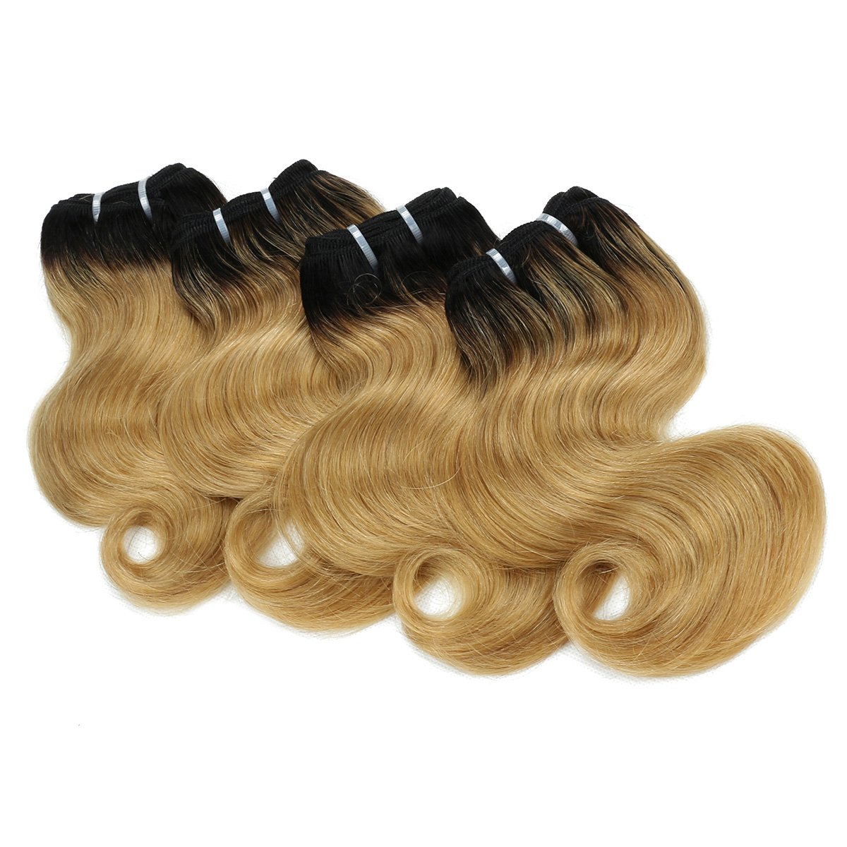 8" Human Hair Bundles Ombre Two Tone Brazilian Virgin Hair Extensions Body Wave 50g Bundles (8/8/8/8 Inch, 1b/27#)