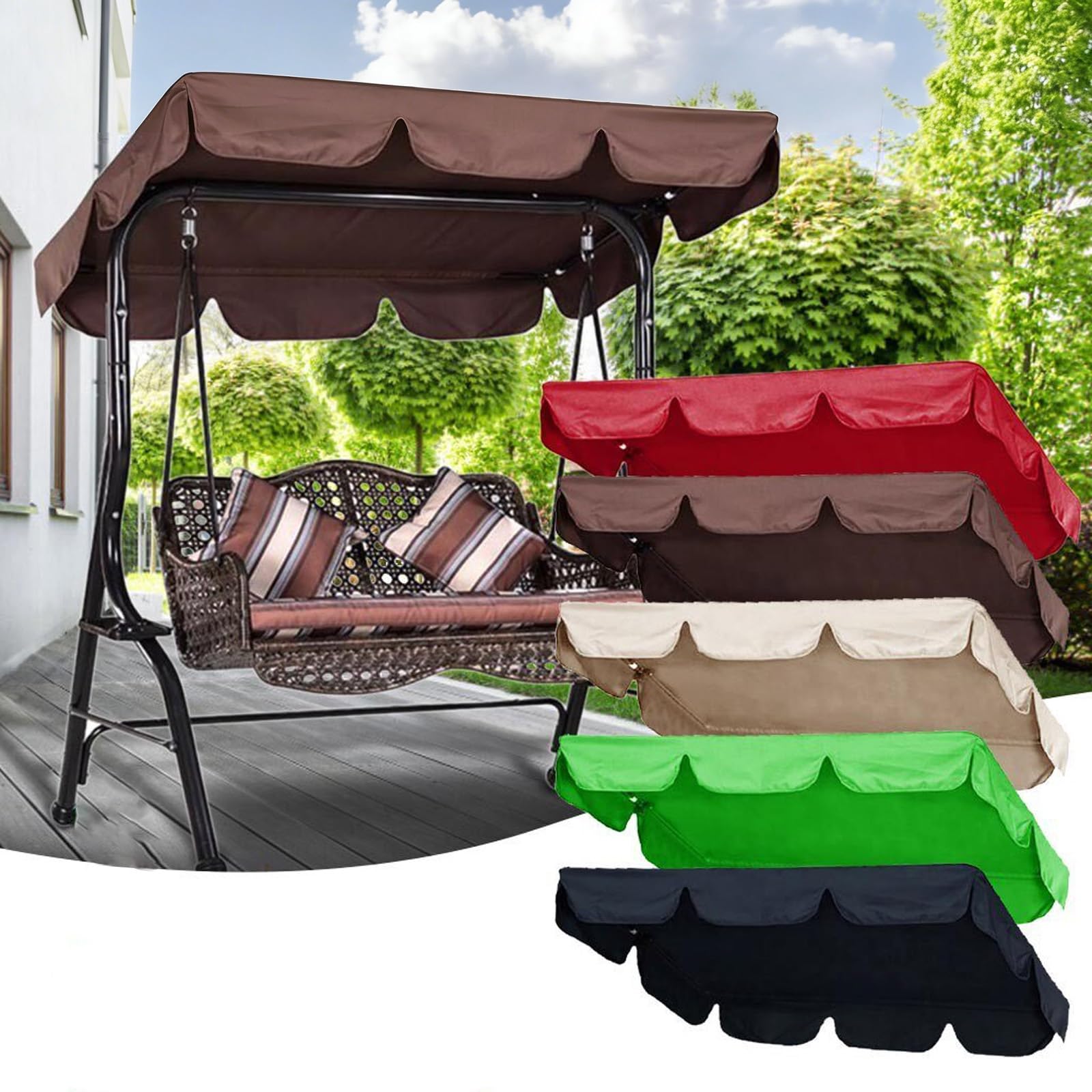 Tettuccio per Altalena da Giardino, Copertura di Ricambio per Dondolo da Giardino, Resistente Ai Raggi Solari, Adatto a Patii e Balconi, Leggero(Brown,195 x 125 cm/77 x 49.3 in)