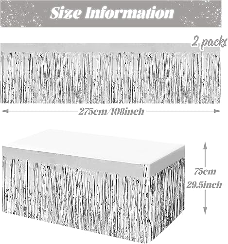 Miniatura 2 de Faldas de mesa de oropel con flecos metálicos de 9 pies x 29.5 pulgadas para mesas rectangulares, cortinas de fondo de oropel, suministros de
