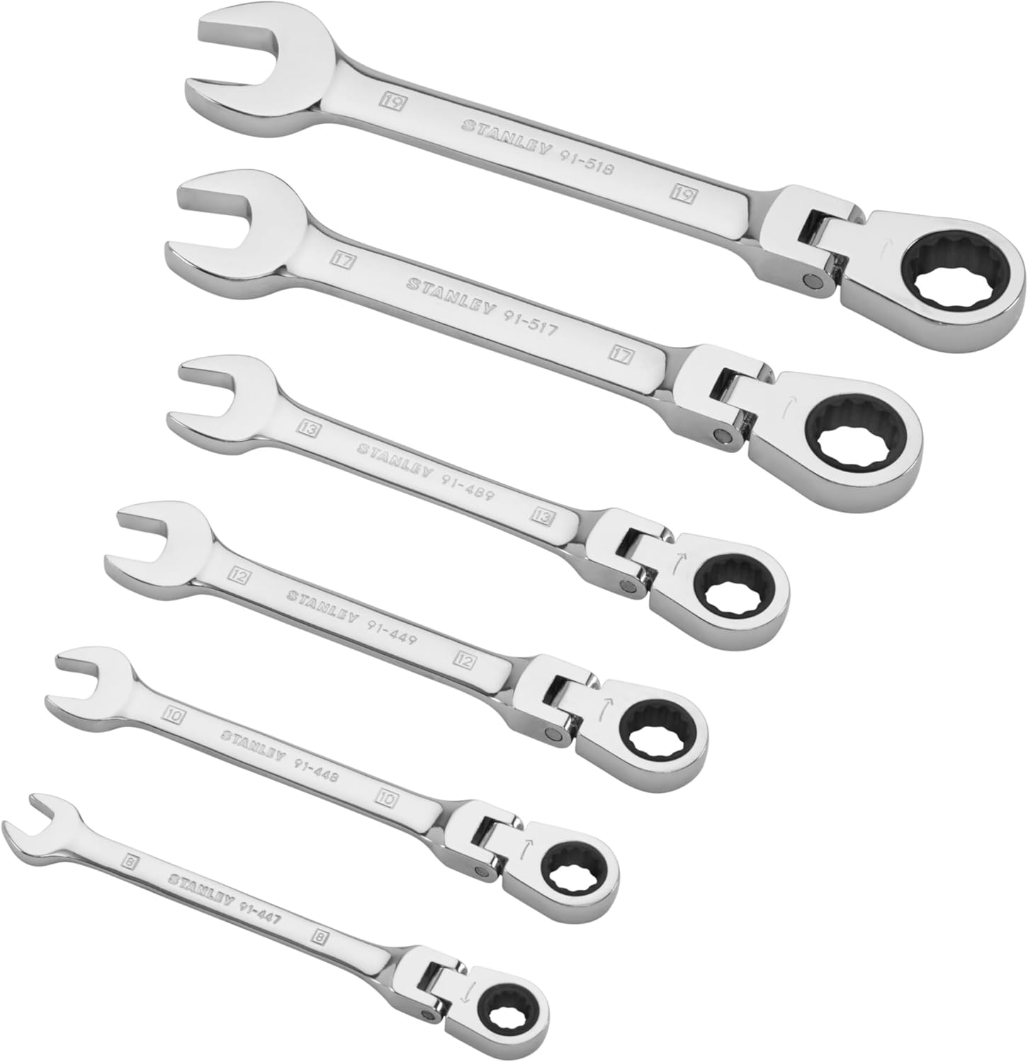 Stanley 4-91-444 swiveling Combination spanner-Set with ratchet (6-piece), Silver