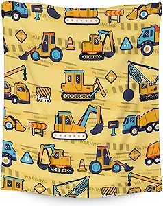 Construction Truck Blanket Gifts - 50x60 Inches Funny Throw Blanket for Boys & Kids - Yellow Soft Fuzzy Excavator Blankets for Bed, Couch & Living Room