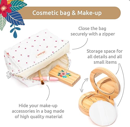 Miniatura 8 de umu Juguetes de madera para salón de belleza para niñas, juego de maquillaje de 12 piezas con maquillaje, cepillo, espejo y estuche de cosméticos,