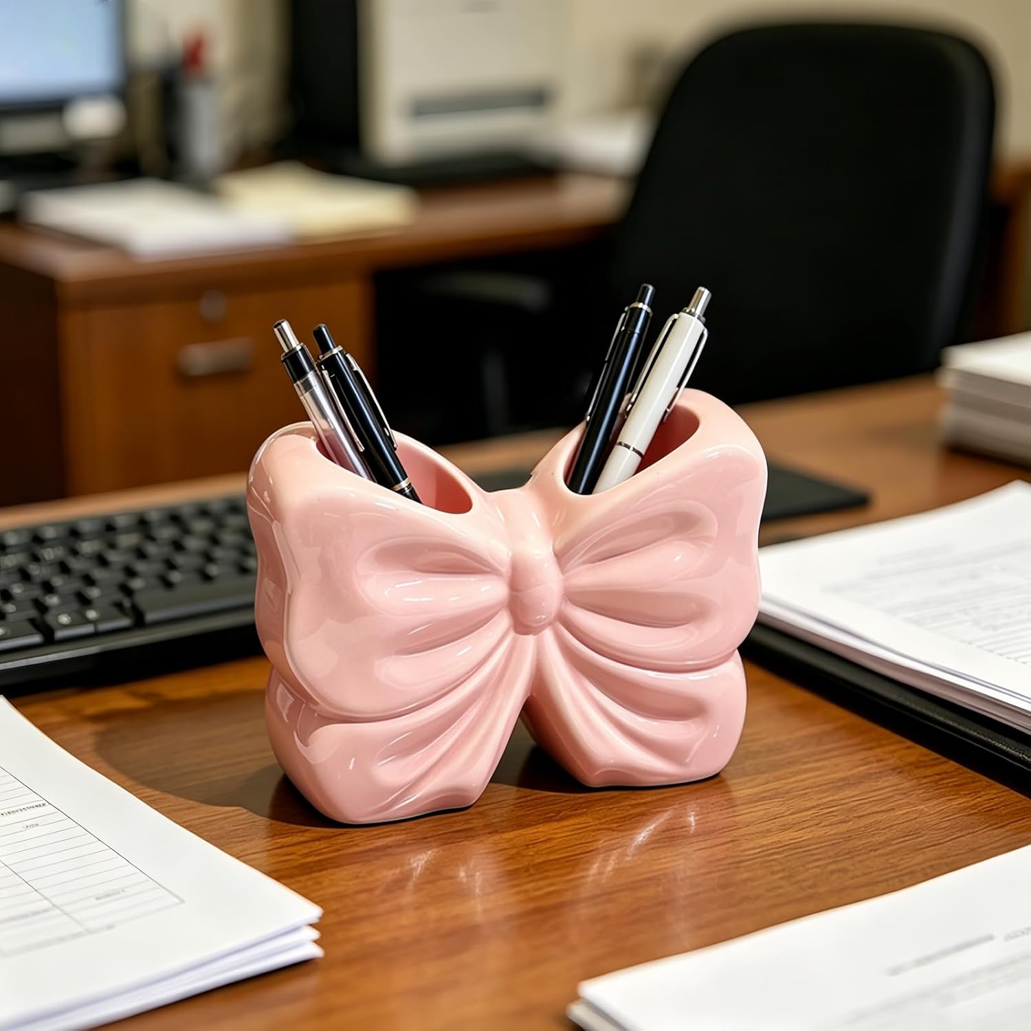 Pink Bow Toothbrush Holder, 2-Slot Cute Bow Personalized Toothbrush Holder, Bathroom Counter Organizer for Bathroom, Suitable for Home or Travel, Easy to Carry