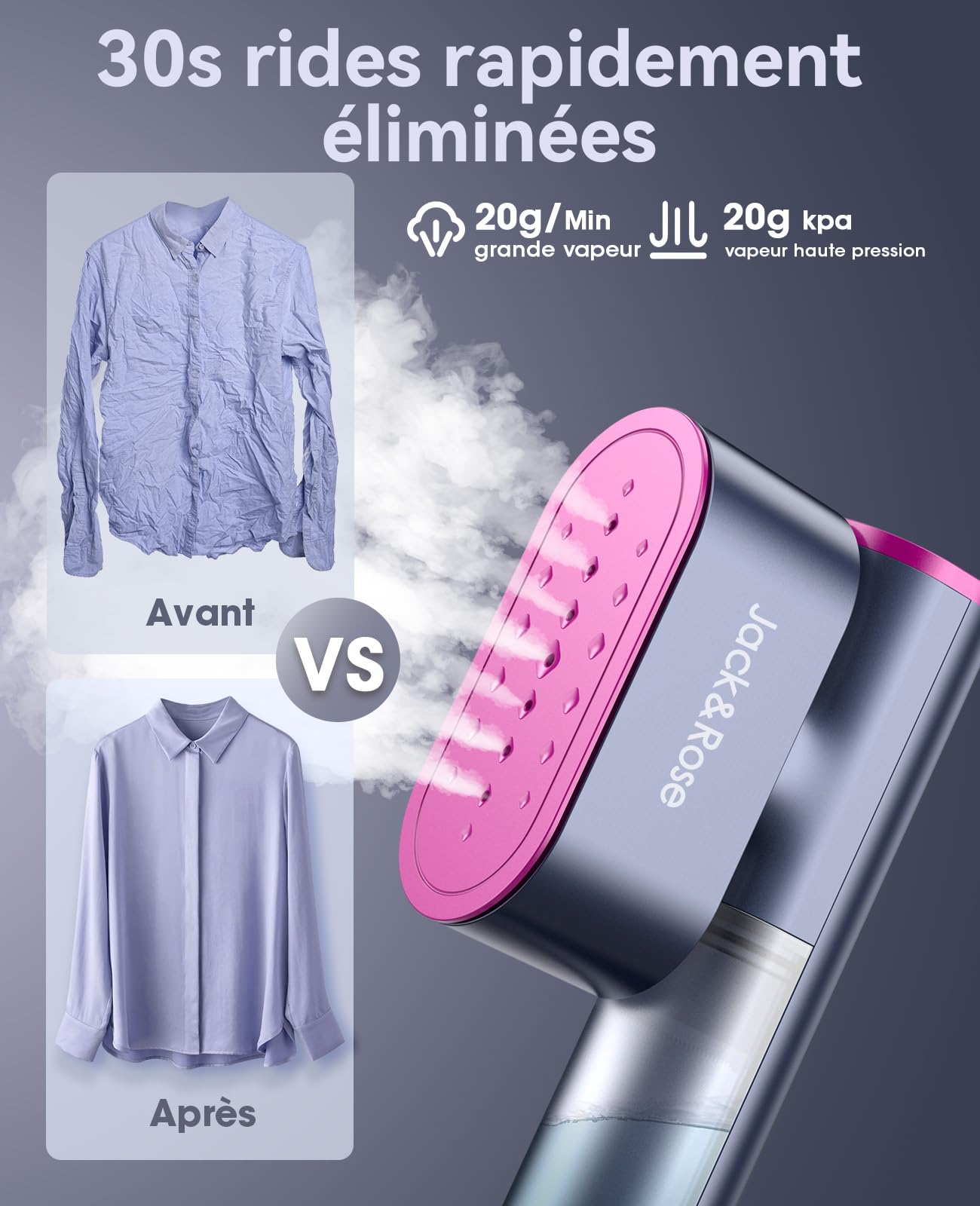 Défroisseur vapeur de voyage, utilisation mondiale(100-240V), 1000W, 22g/min de vapeur Fer à Repasser Vertical, Grand réservoir d'eau de 150 ml, 2 en 1 Steamer Chauffage rapide en 15s pour voyage