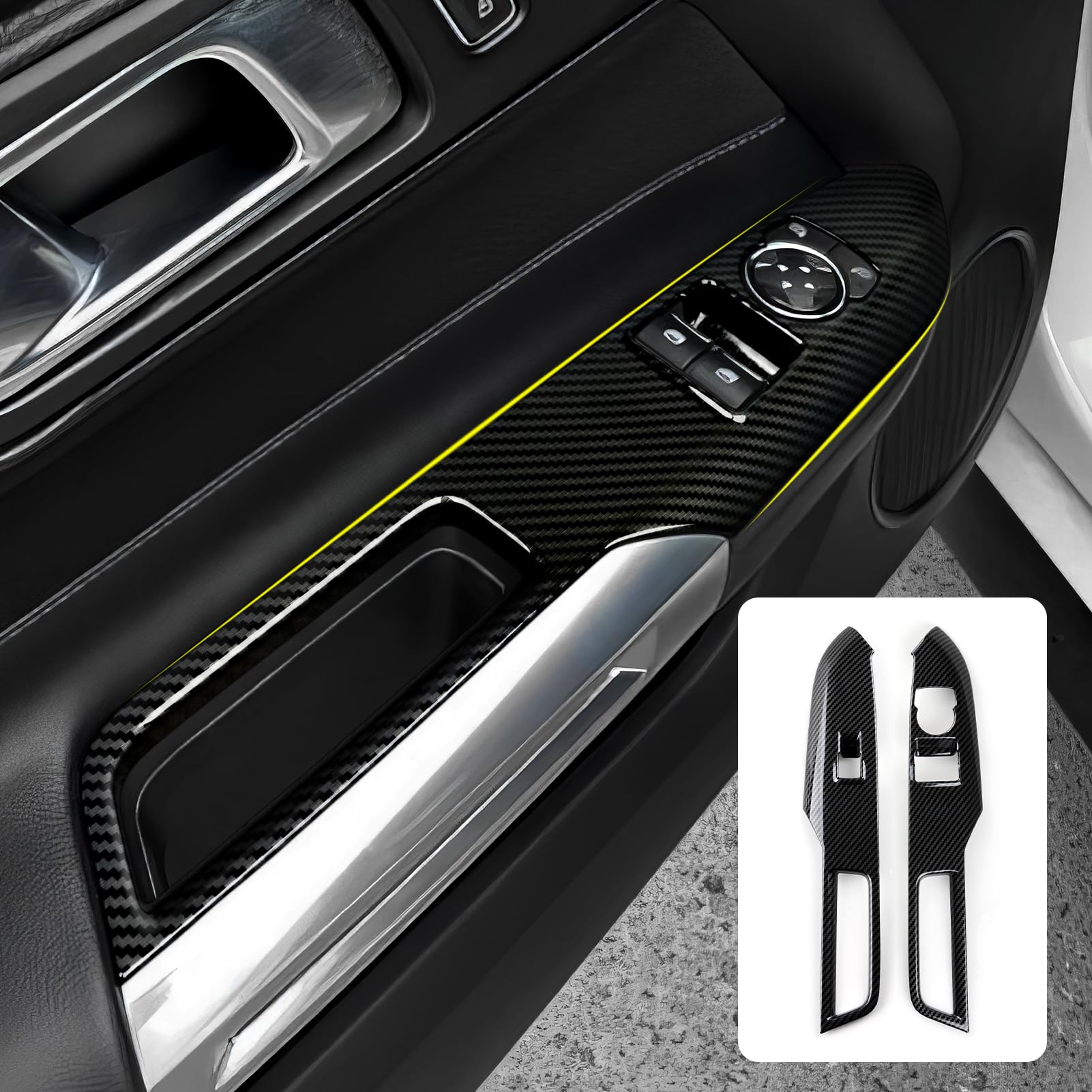 Car Window Lift Switch Panel Sticker ABS Carbon Fiber Decal Interior Trim Cover for Ford Mustang 2015-2024 / Shelby GT350 2015-2020 / GT500 2020-2022 Accessories