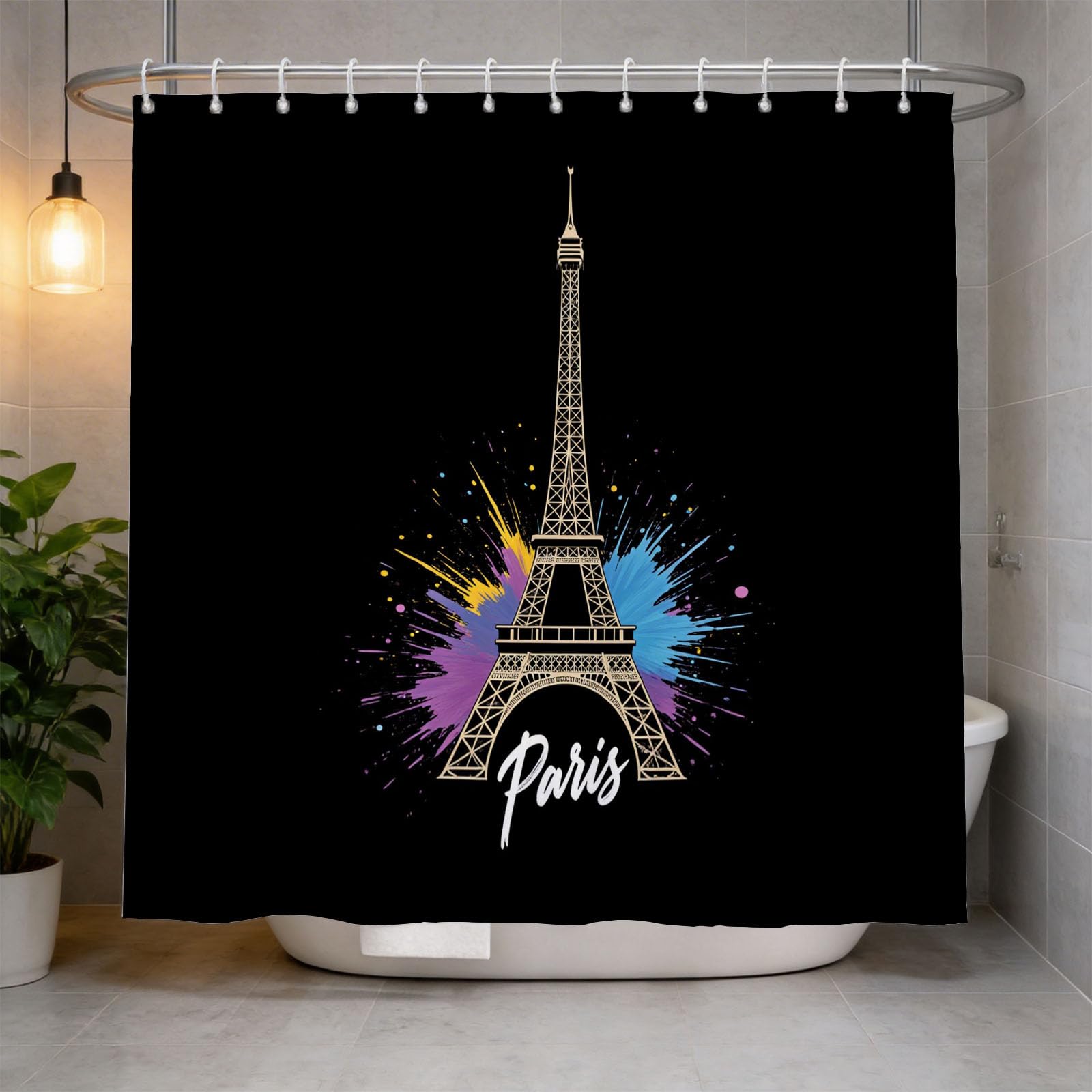 Hongduo 3D Paris Shower Curtain for Stalls Bathtubs Minimalistic Bathroom Decor Shower Curtain Set Polyester Fabric Waterproof 200x200cm/79X79 Inch with Hooks