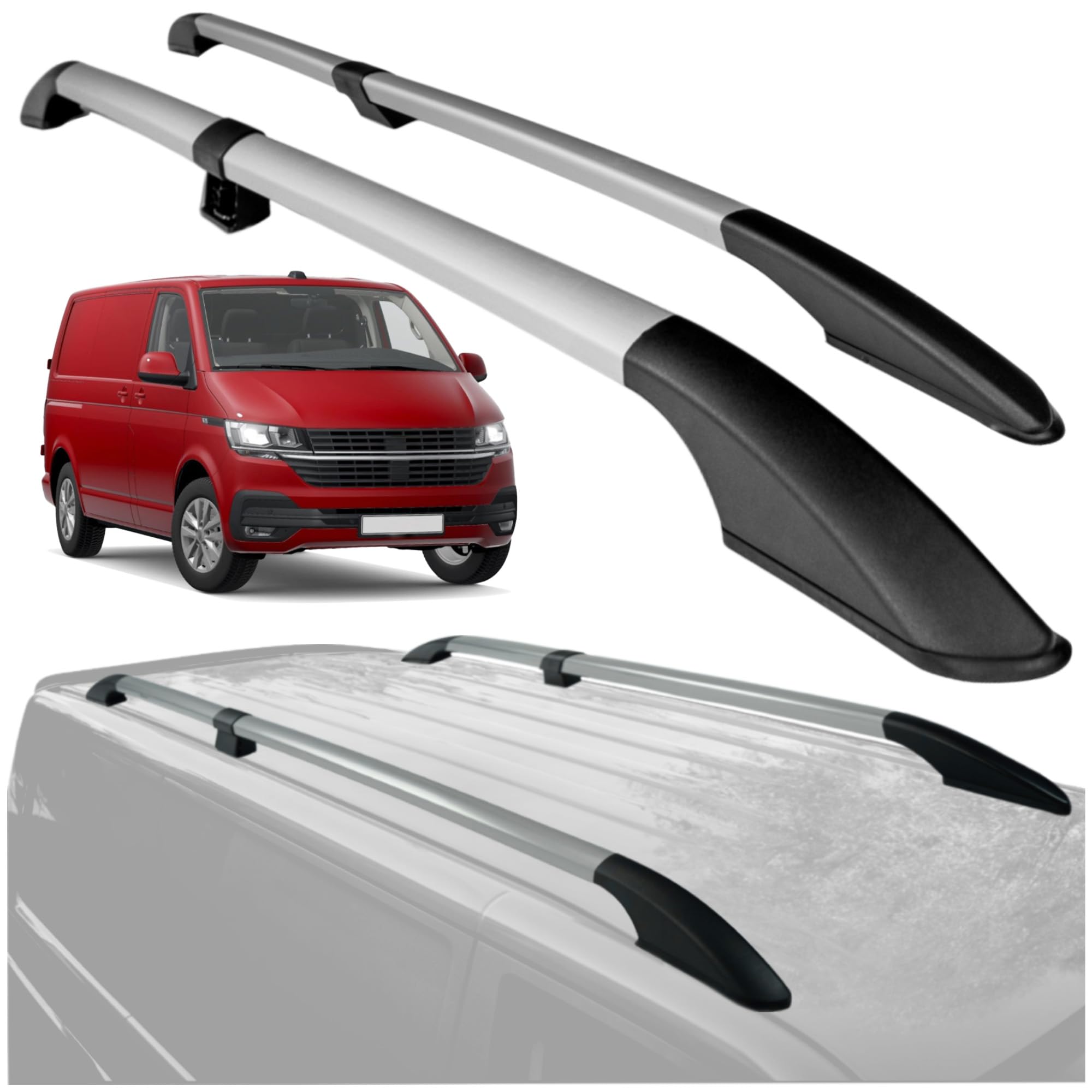 CHROMEMASTER | Compatible con VW T6.1 Transporter Short 2019-2023 | Barras Portaequipajes, Rieles de Techo; Se Utilizan para el Montaje de Portaequipajes de Techo, Cajas de Techo o Portabicicletas