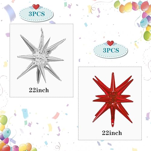 Miniatura 8 de 6 globos de aluminio de estrella negra de una pieza de 14 puntas, globos de Mylar de cono de estrella 4D, globos de Mylar de 22 pulgadas,
