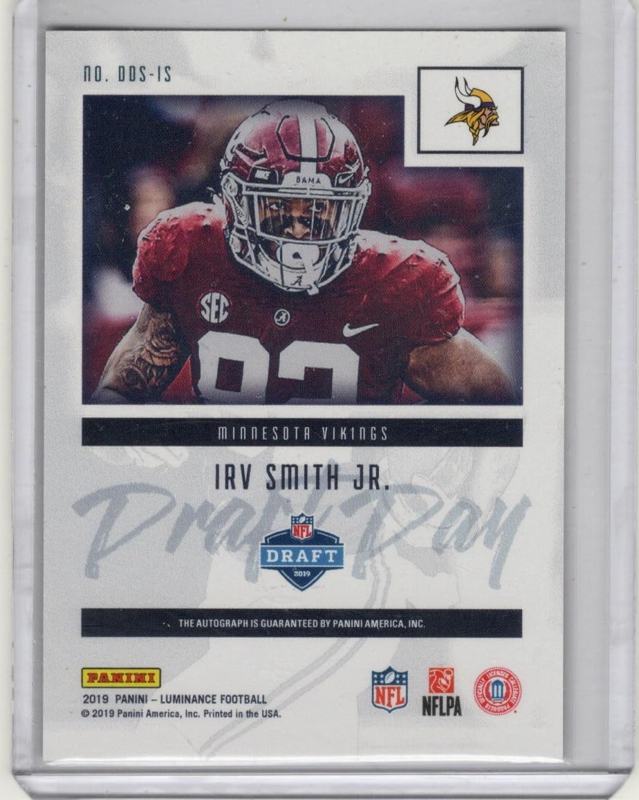 Irv Smith Jr. Autographed Draft Day Parallel Collectible Football Card - 2019 Panini Luminance Football Card #DDS-IS (Vikings)